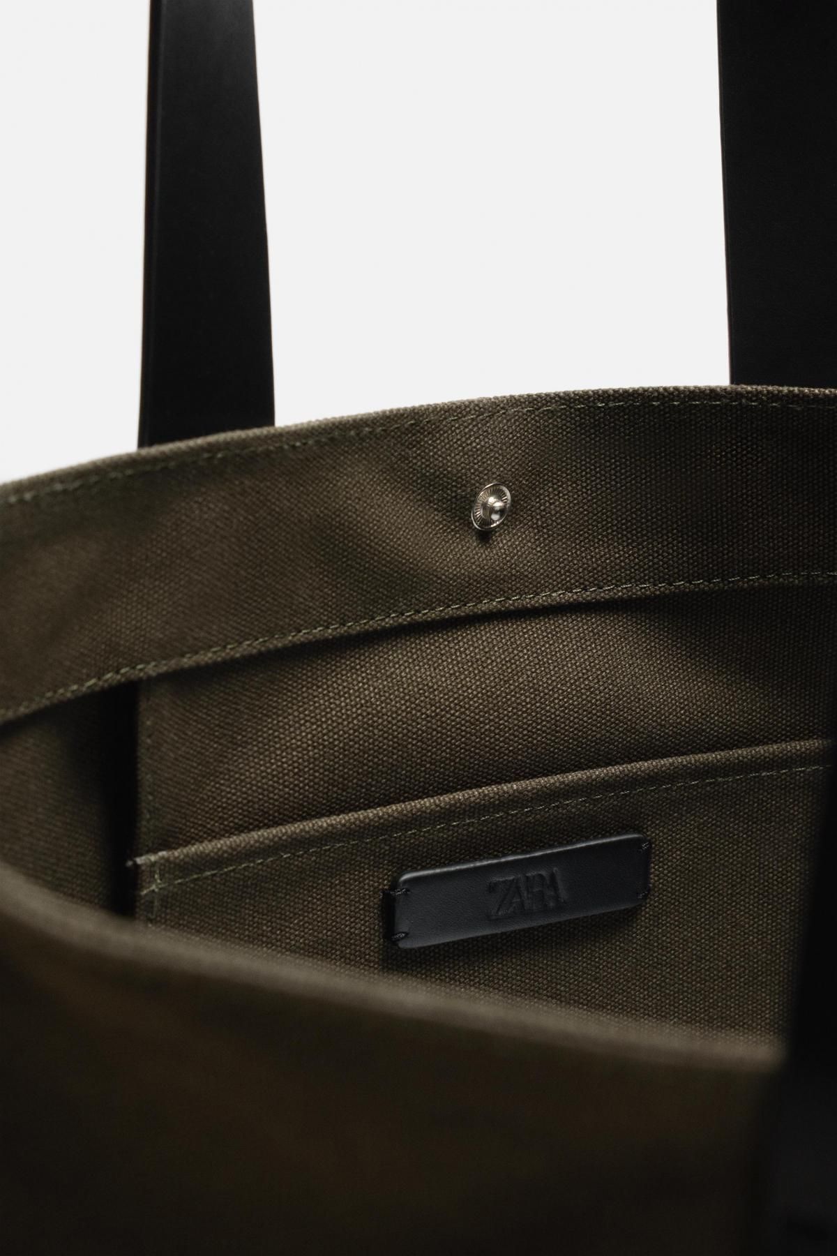 자라 테크니컬 캔버스 레더 숄더 토트백 3124/520 KHAKI GREEN - 상세 이미지 4