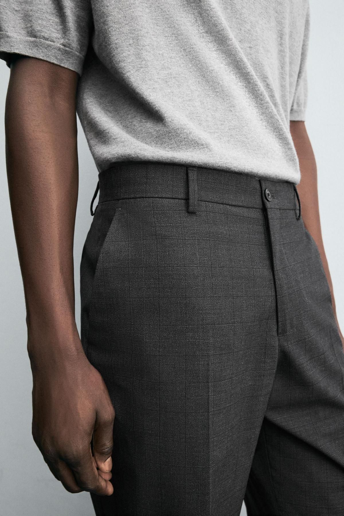 자라 슬림핏 체크 울 블렌드 정장 팬츠 1564/351 ANTHRACITE GREY - 상세 이미지 5
