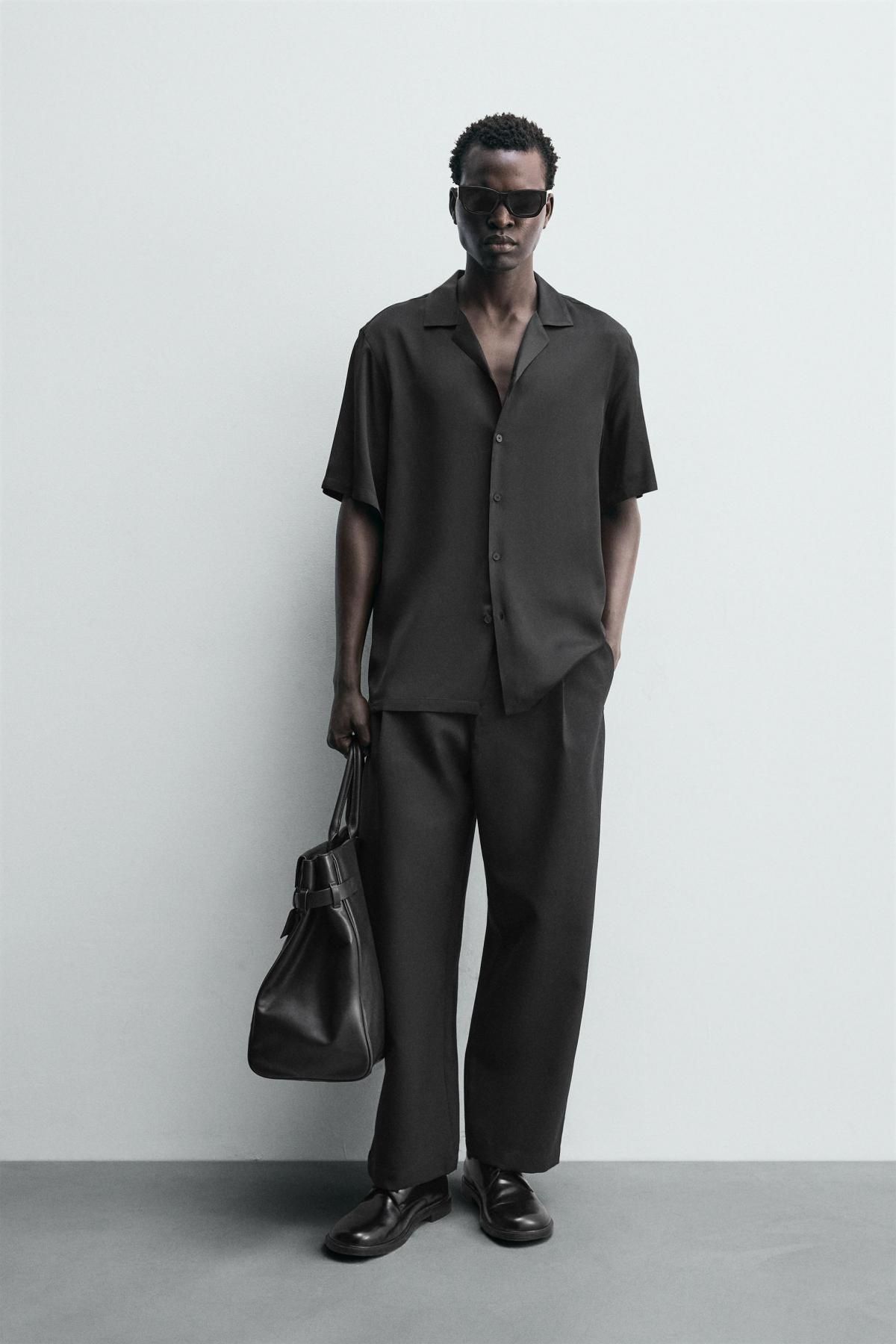 자라 새틴 레귤러핏 반팔 셔츠 9280/961 BLACK - 상세 이미지 2