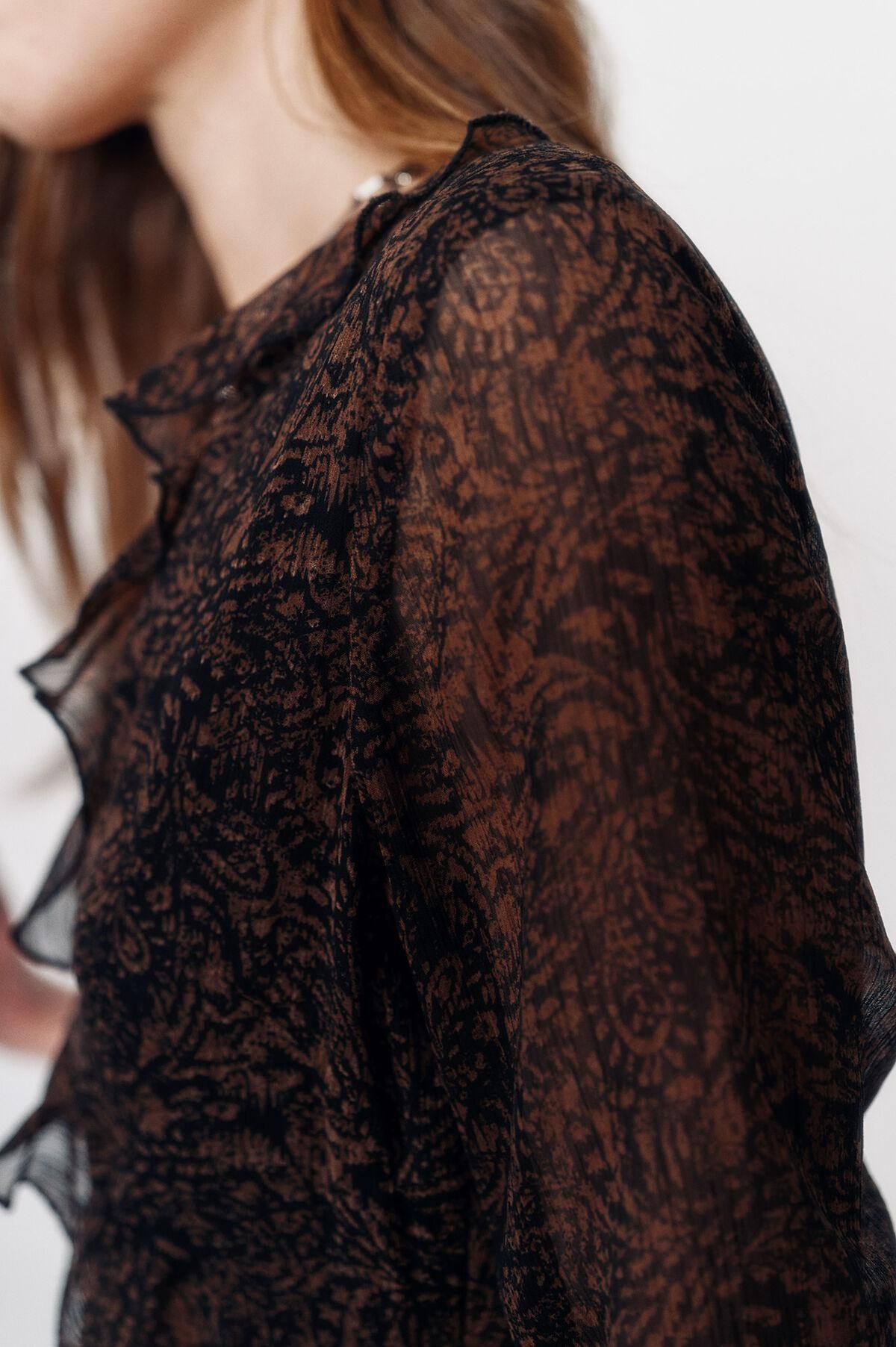 하이 스피리츠 로맨틱 시스루 브이넥 플레어 미니 원피스 9122019 MARRON - 상세 이미지 5