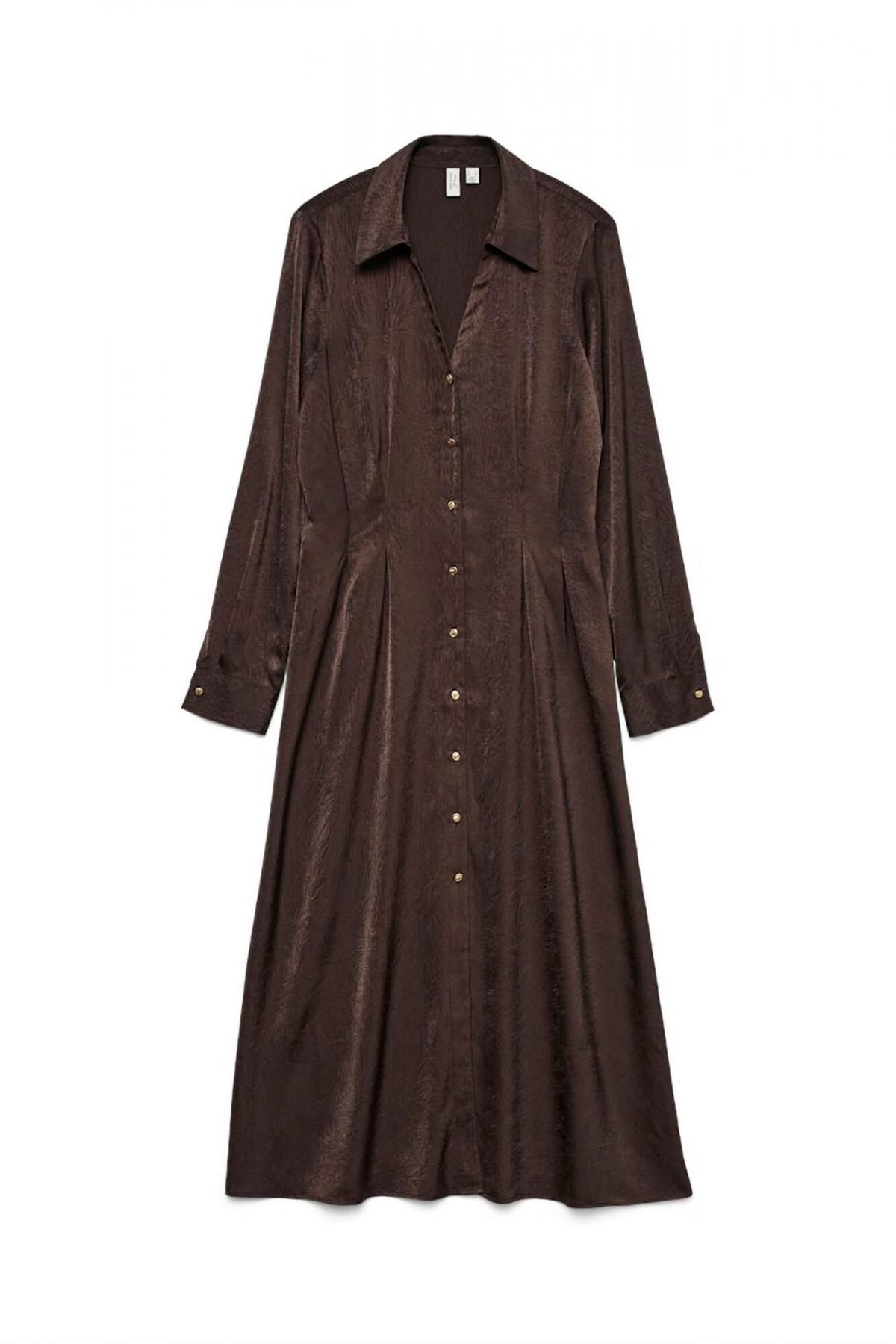 베로모다 새틴 미디 셔츠 원피스 브라운 6442216 MARRON OSCURO - 상품 이미지