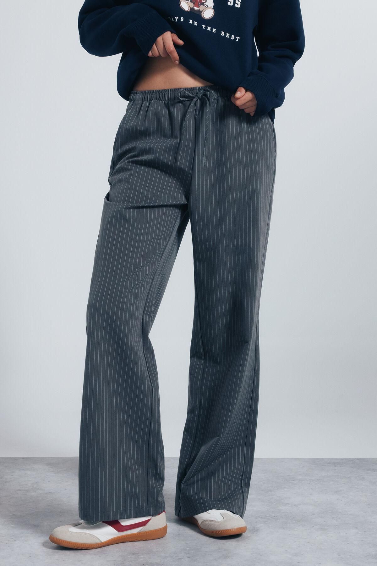 스프링필드 스트라이프 와이드 조거 팬츠 6832069 GRIS - 상품 이미지