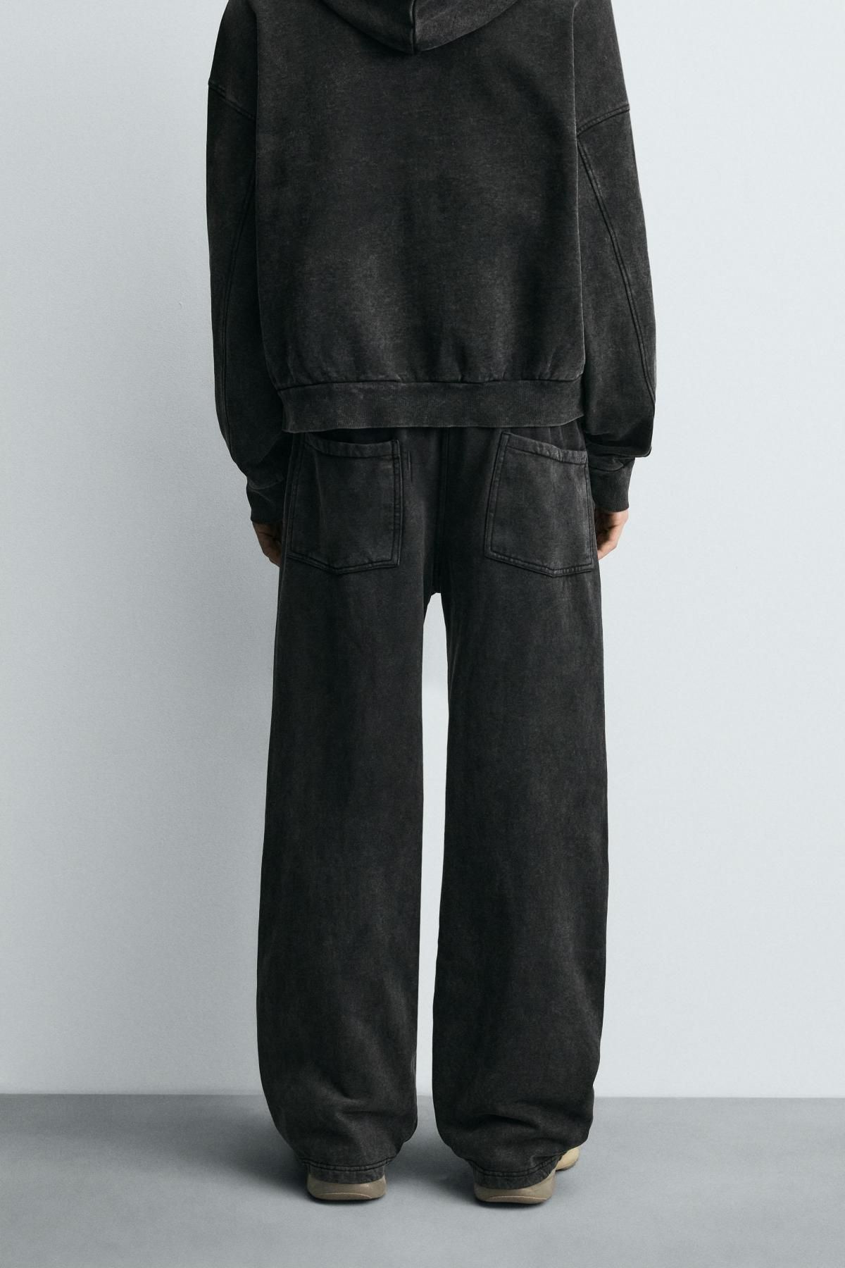 자라 워시드 코튼 테크니컬 와이드 조거 팬츠 3443/336 DARK GREY - 상세 이미지 3