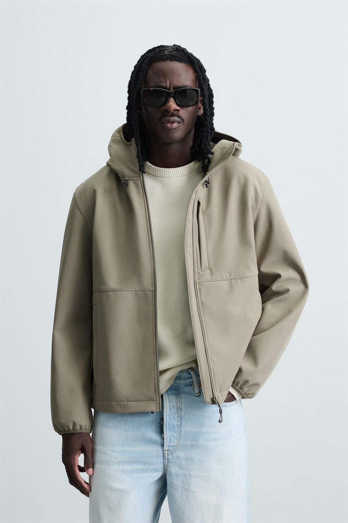 자라 테크니컬 컴팩트 플리스 후드 집업 재킷 3918/420 LIGHT KHAKI - 상세 이미지 3