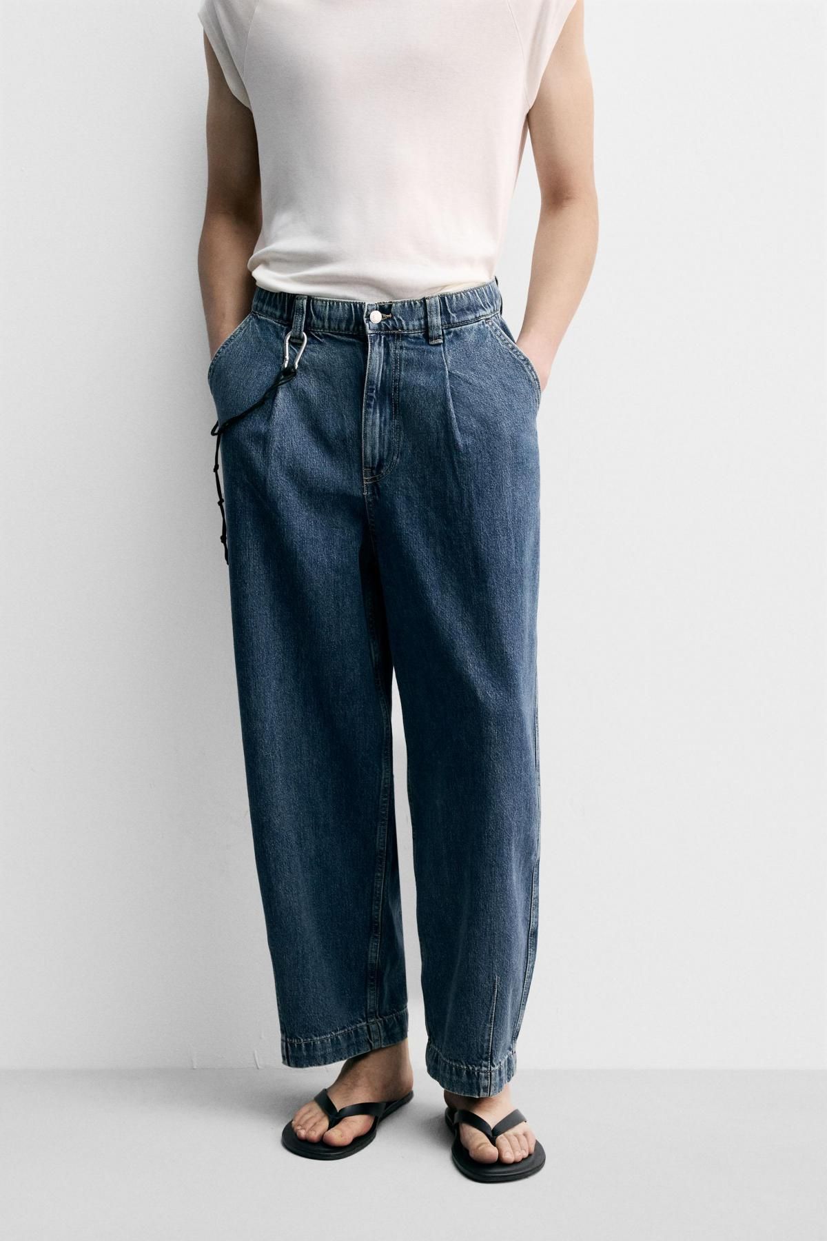 자라 와이드핏 테크니컬 데님 치노 팬츠 4365/343 MID-BLUE - 메인 이미지