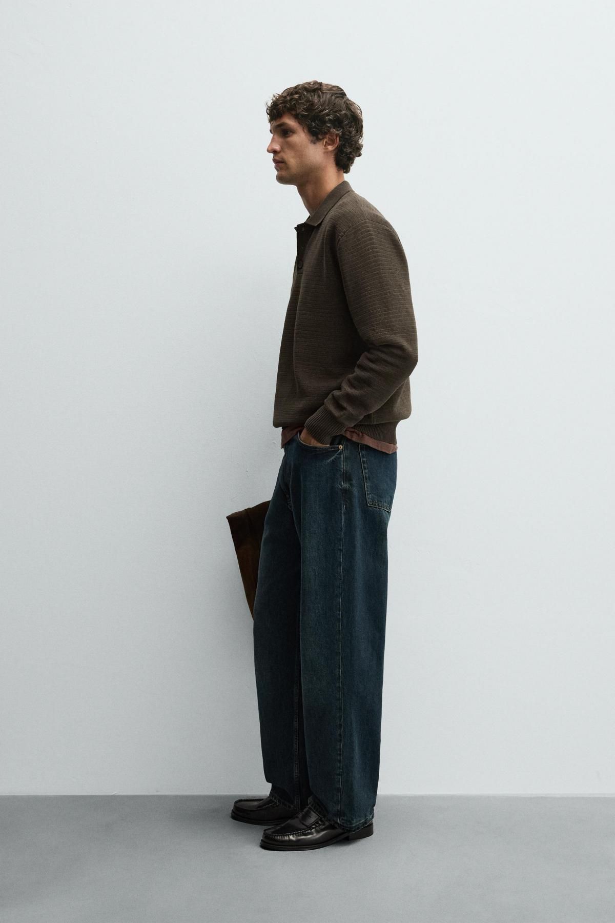 자라 브라운 셔닐 니트 긴팔 폴로 셔츠 4938/300 DARK KHAKI - 상세 이미지 5