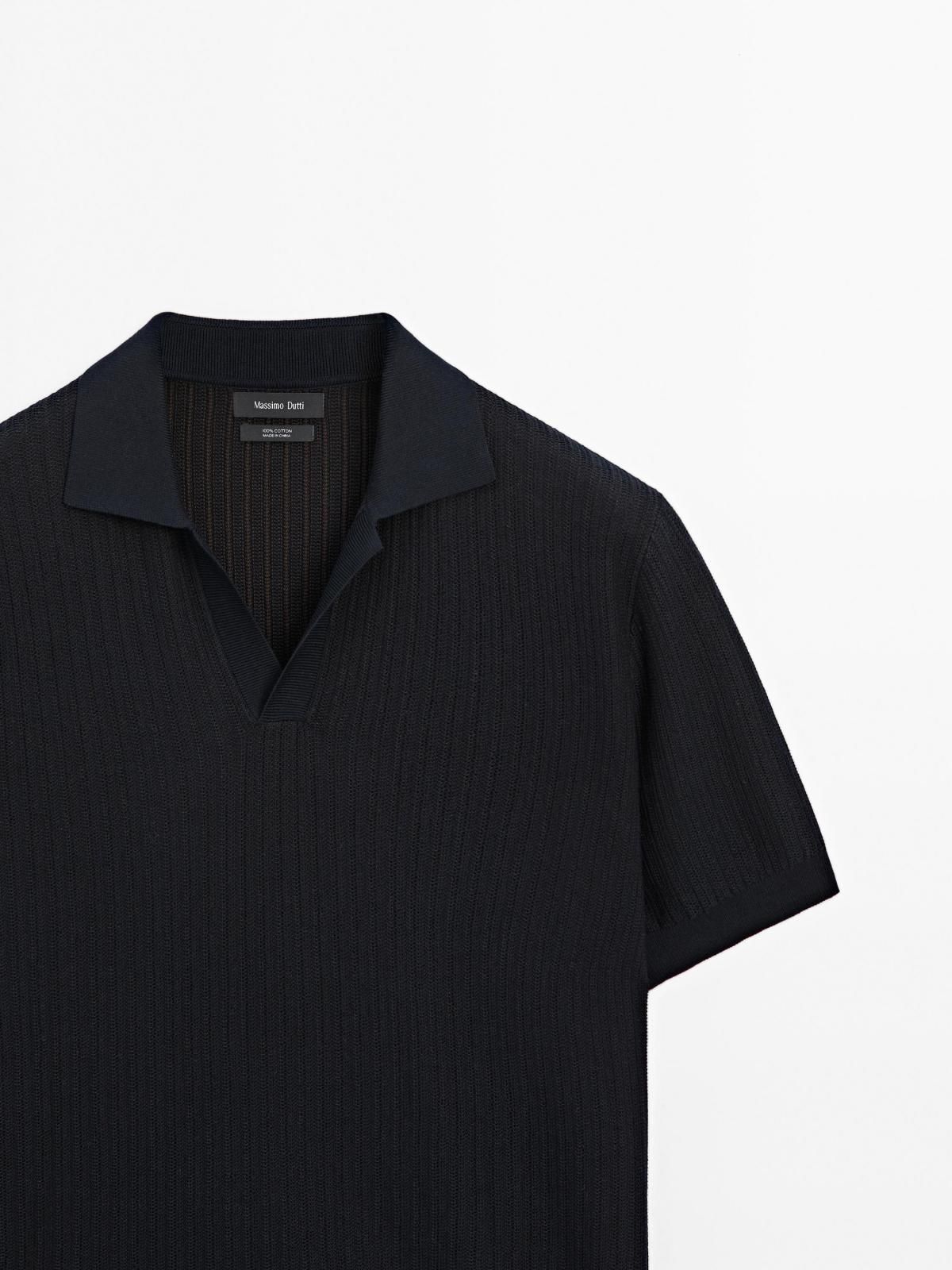 마시모두띠 오버핏 브이넥 자카드 니트 반팔 폴로셔츠 0991/201 NAVY BLUE - 상세 이미지 4