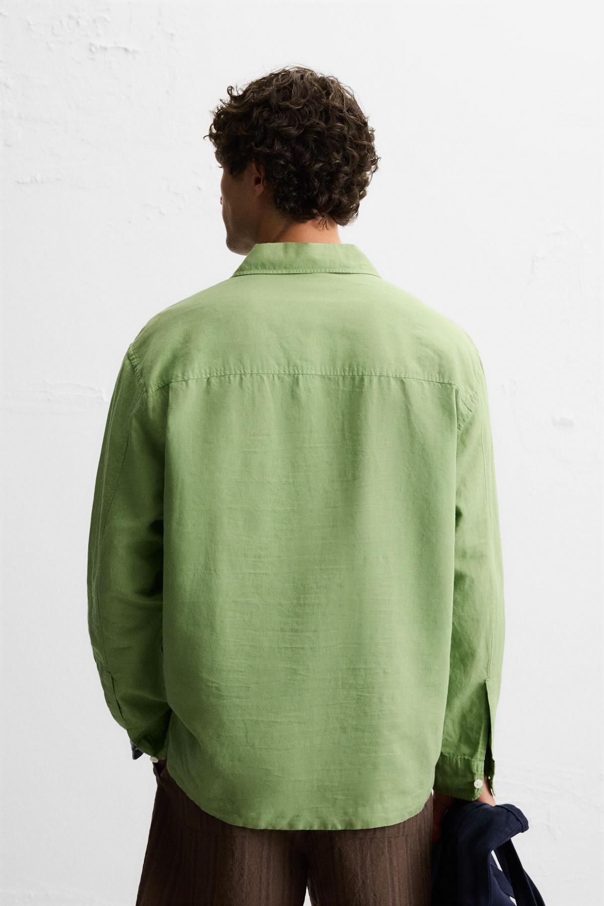 자라 린넨코튼 미니멀 긴팔 폴로셔츠 1063/304 LIGHT GREEN - 상세 이미지 4