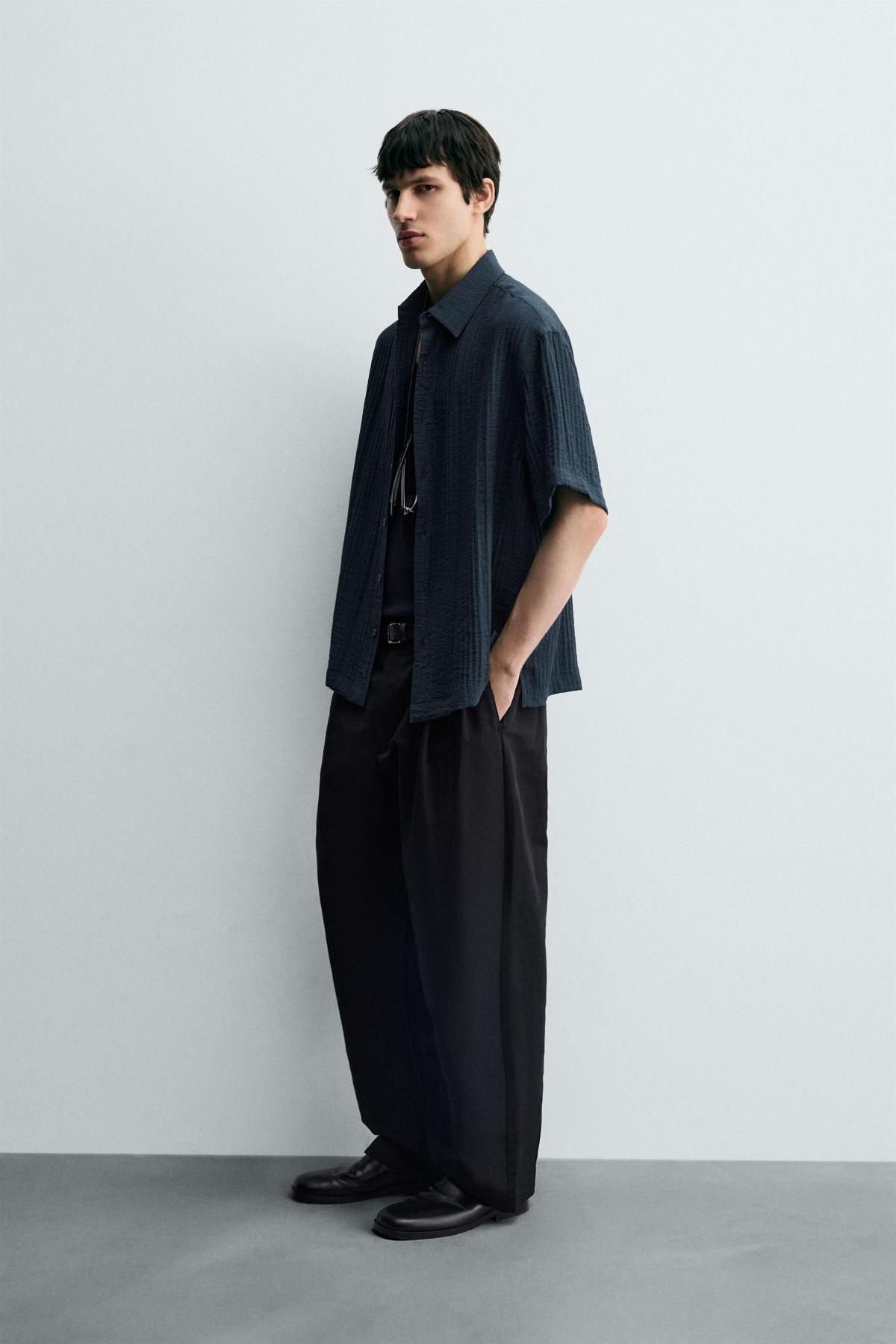 자라 테크니컬 플루이드 텍스처 반팔 셔츠 2548/101 GREY / BLUE - 상세 이미지 5