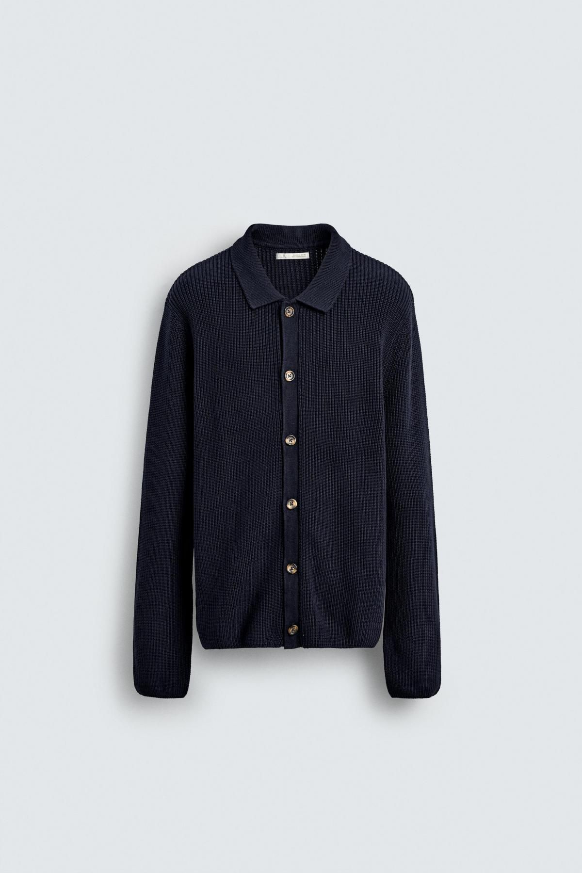 자라 네이비 미니멀 골지 가디건 3284/303 NAVY BLUE - 메인 이미지
