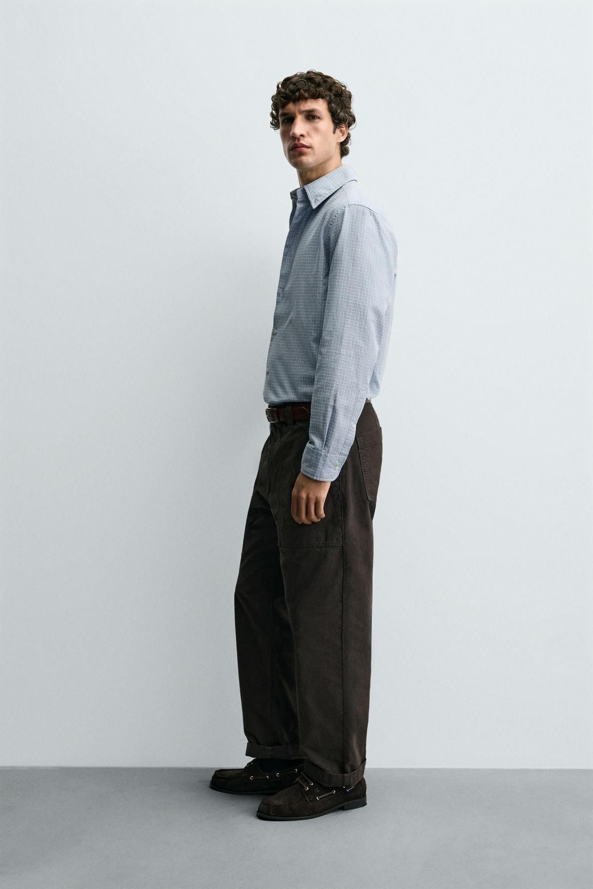 자라 체크 레귤러핏 코튼 긴팔 셔츠 0975/788 WHITE / SKY BLUE - 상세 이미지 5