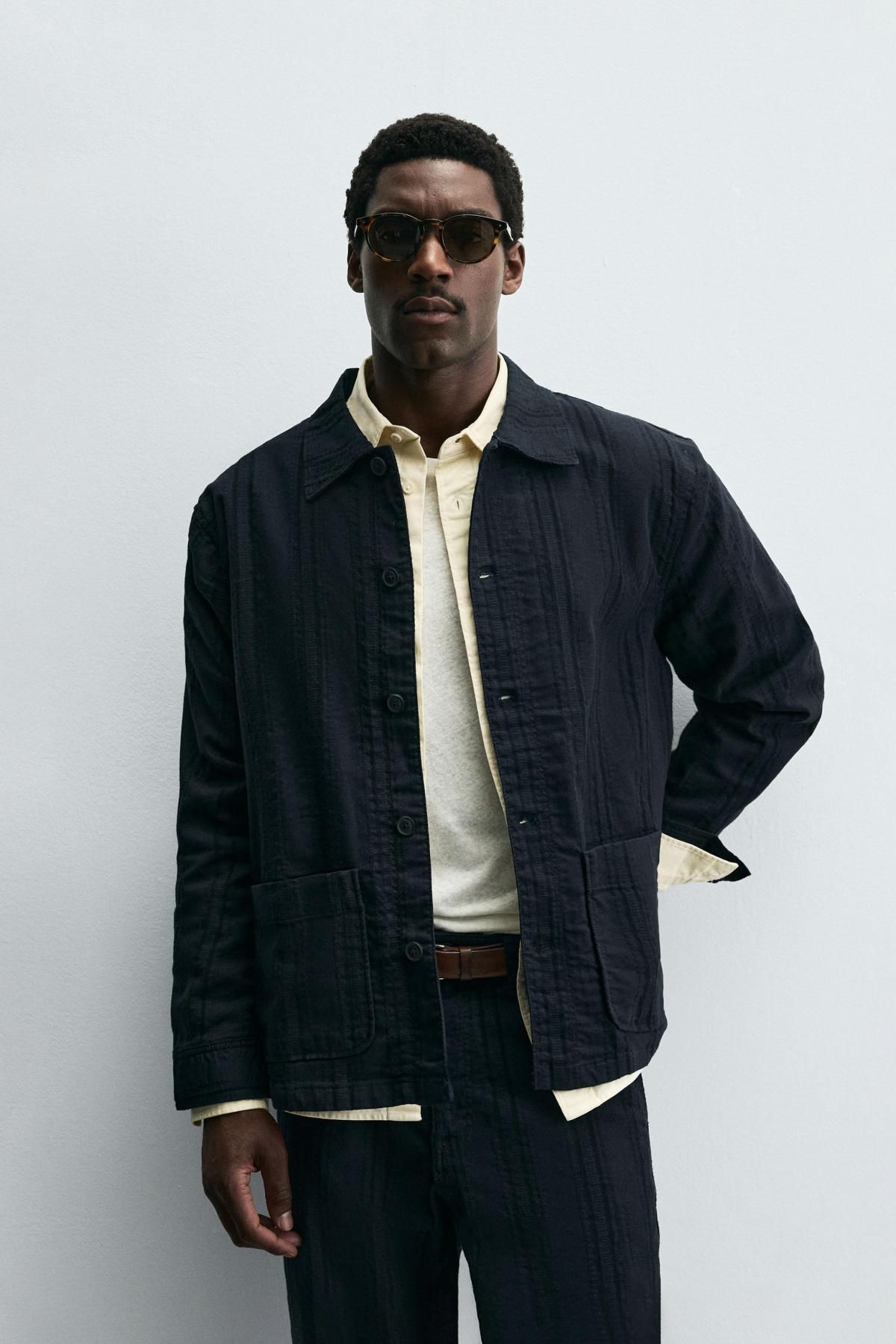 자라 오버핏 스트라이프 자카드 테크니컬 오버셔츠 7147/351 NAVY BLUE - 상세 이미지 3