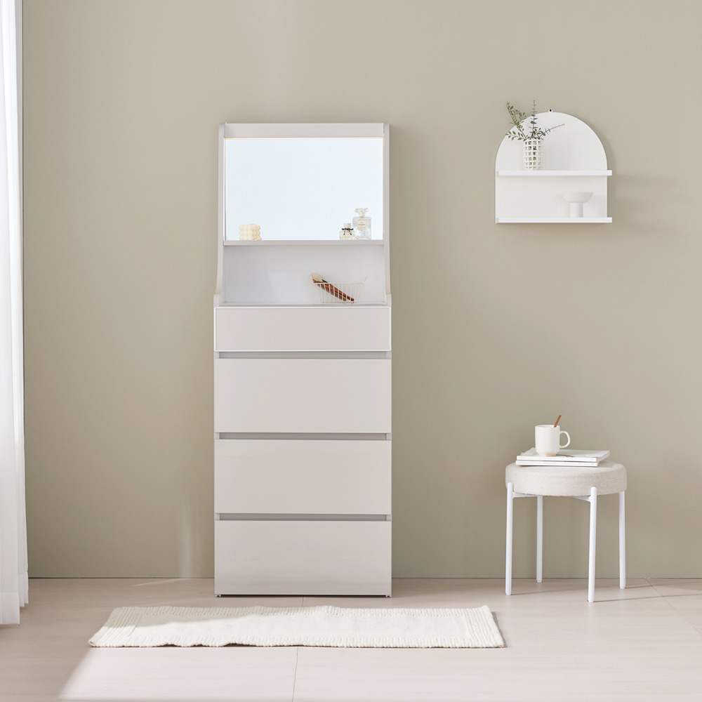 라시드 미니화장대 아일랜드 서랍 수납형 거울 LED 실버, 600x410x1675mm - 상세 이미지 2