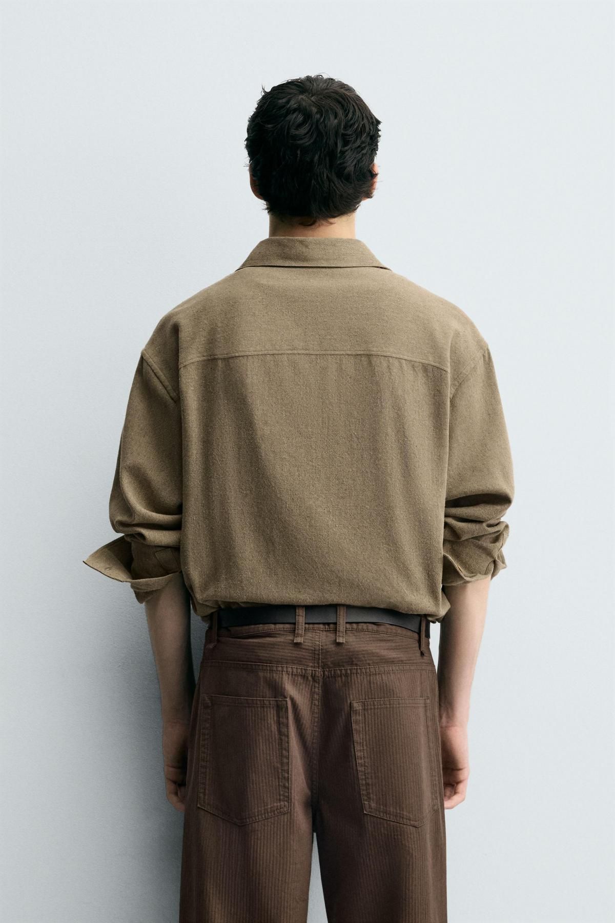 자라 미니멀 텍스처 코튼 블렌드 긴팔 셔츠 5825/301 TOBACCO - 상세 이미지 4