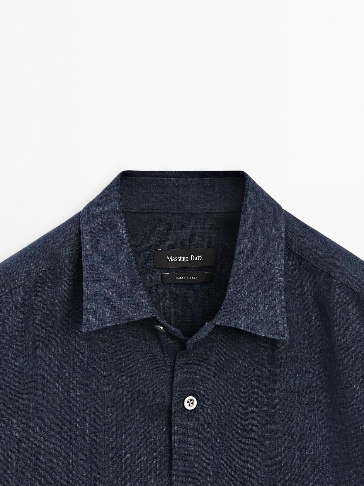 마시모두띠 슬림핏 100 리넨 긴팔 셔츠 0179/725 NAVY BLUE - 상세 이미지 5