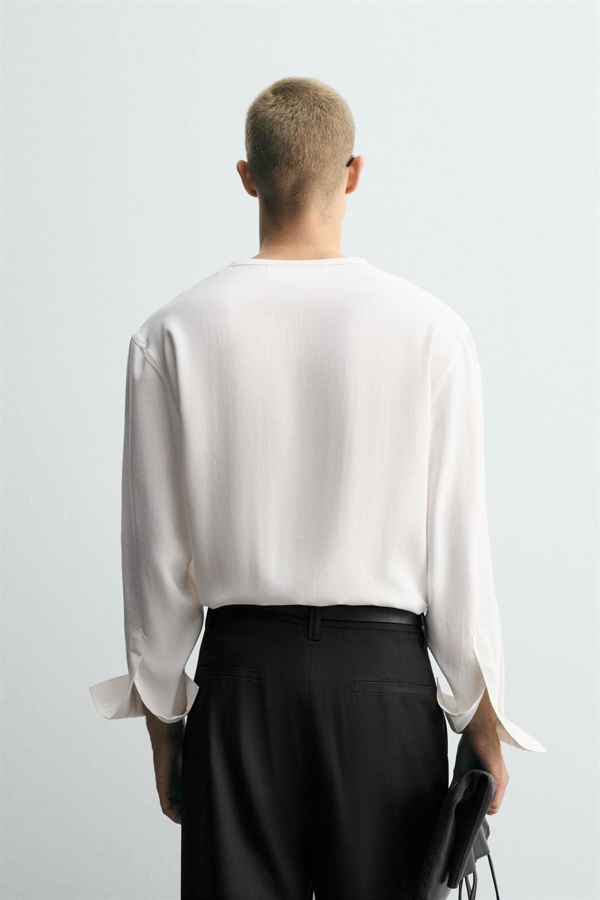 자라 모달브렌드 브이넥 릴렉스핏 긴팔 셔츠 5985/167 OYSTER-WHITE - 상세 이미지 4
