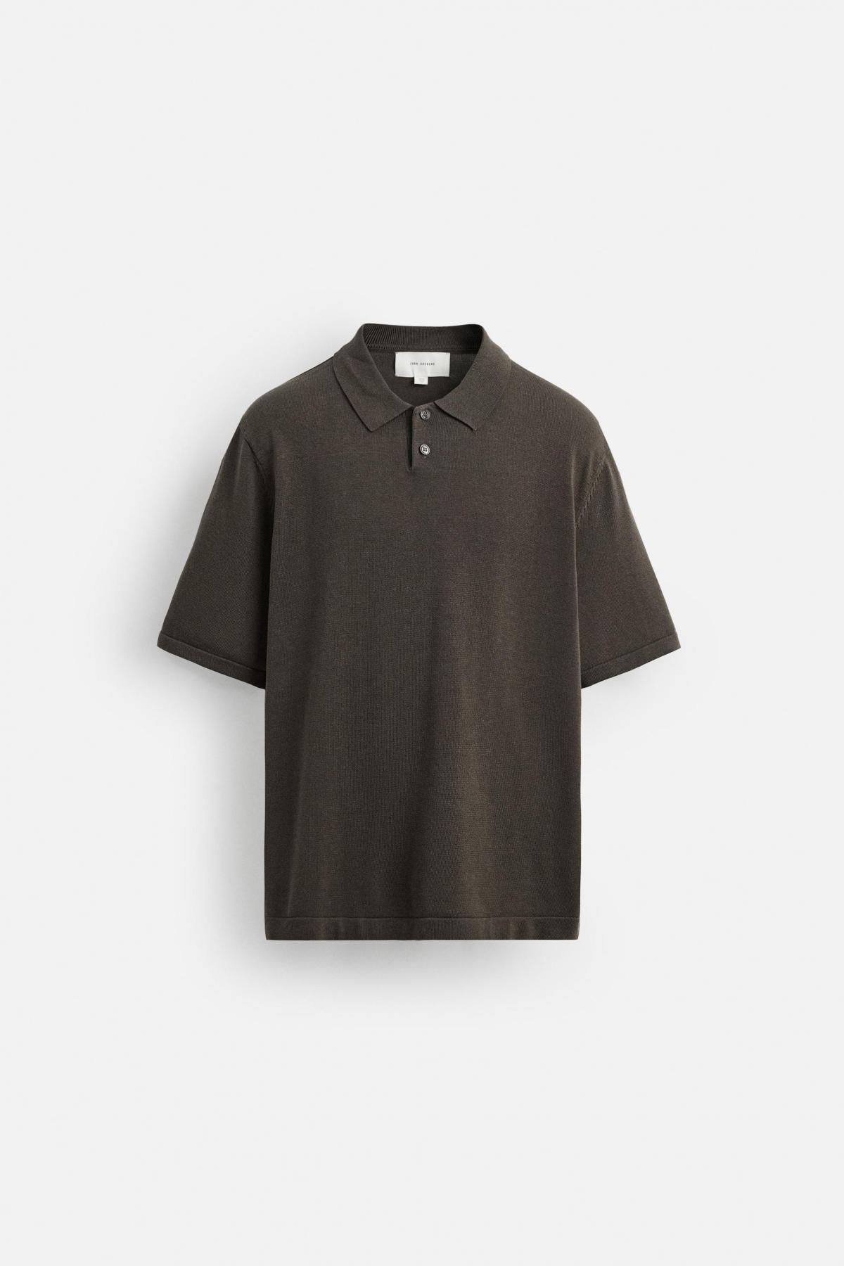 자라 미니멀 코튼블렌드 반팔 니트 폴로셔츠 9598/325 BLACK / BROWN - 상품 이미지