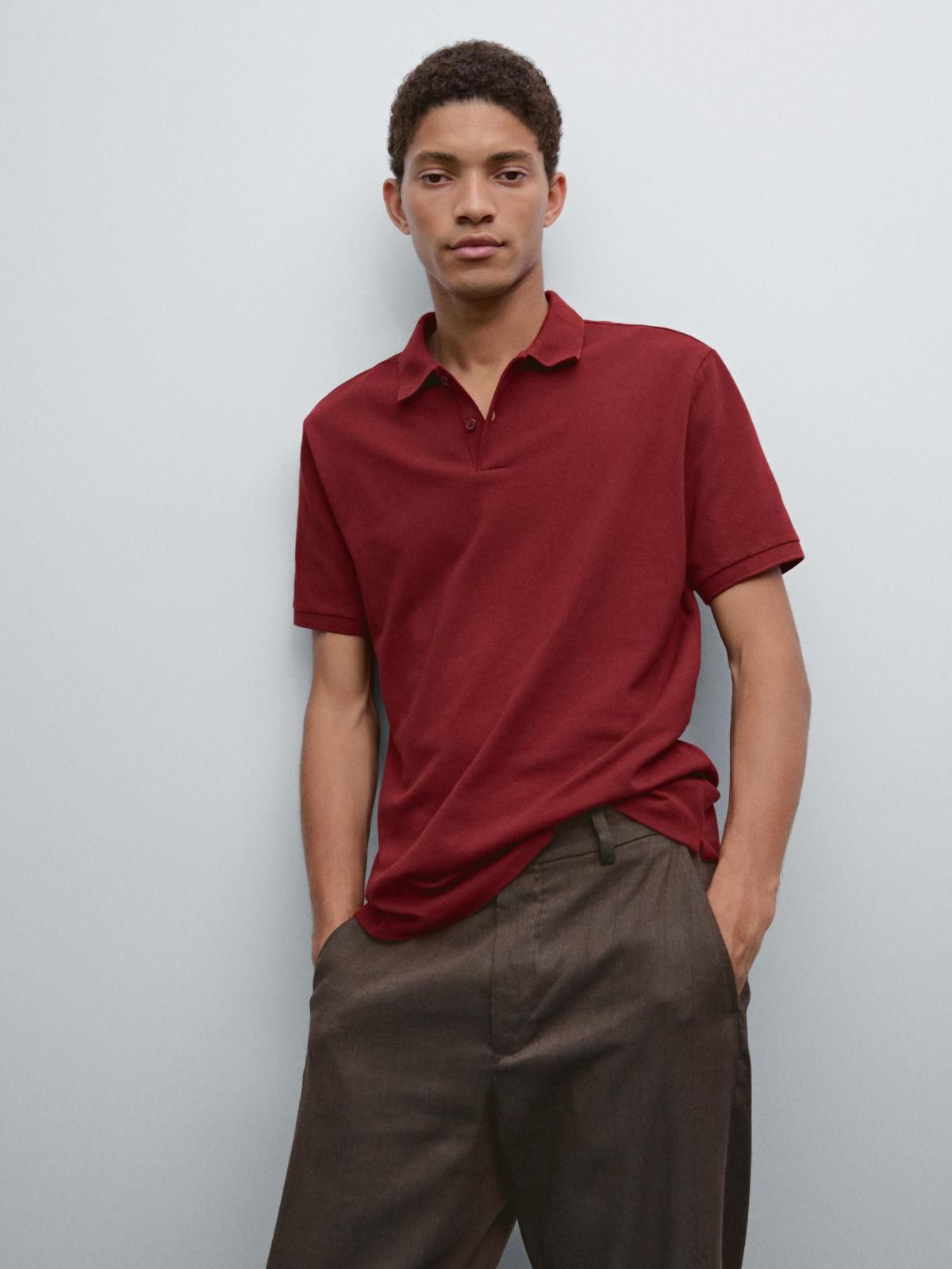 마시모두띠 마이크로 텍스처 피케 코튼 반팔 폴로셔츠 0744/244 MAROON - 상세 이미지 3