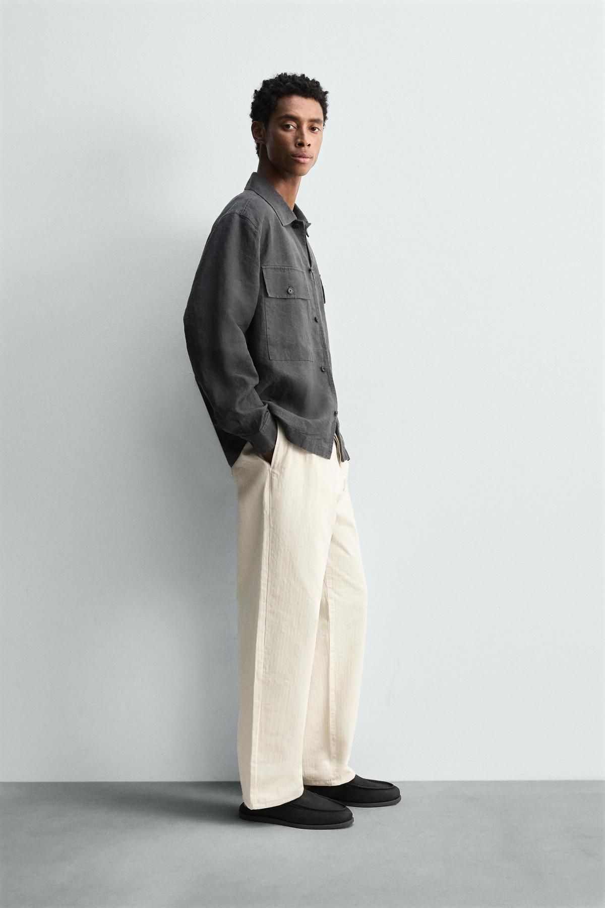 자라 테크니컬 플리츠 헤링본 코튼 팬츠 5862/508 ECRU - 상세 이미지 5