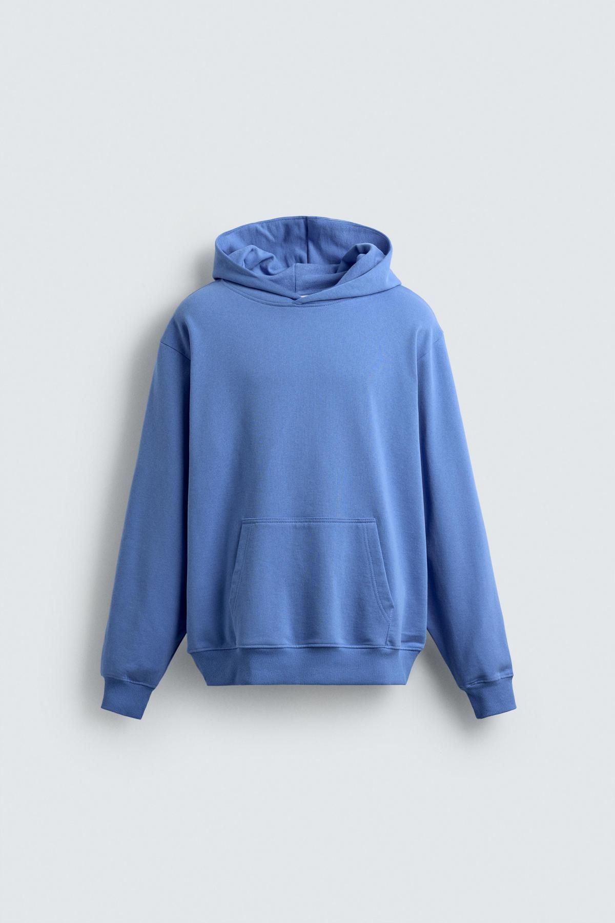 자라 베이직 코튼 블루 후드 스웨트셔츠 0761/370 LIGHT BLUE - 메인 이미지