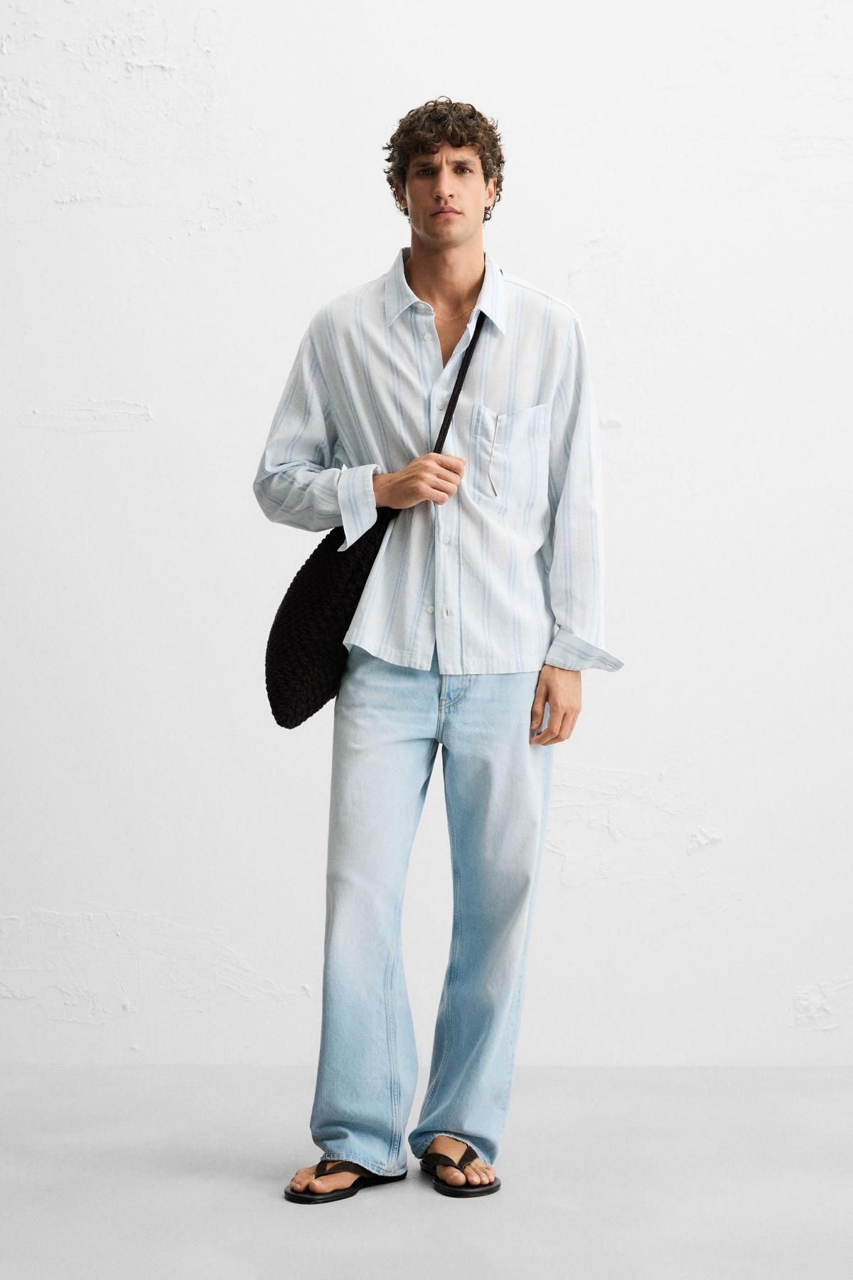 자라 스트라이프 텍스처 코튼 블렌드 긴팔 셔츠 6085/335 STRIPED - 상세 이미지 2