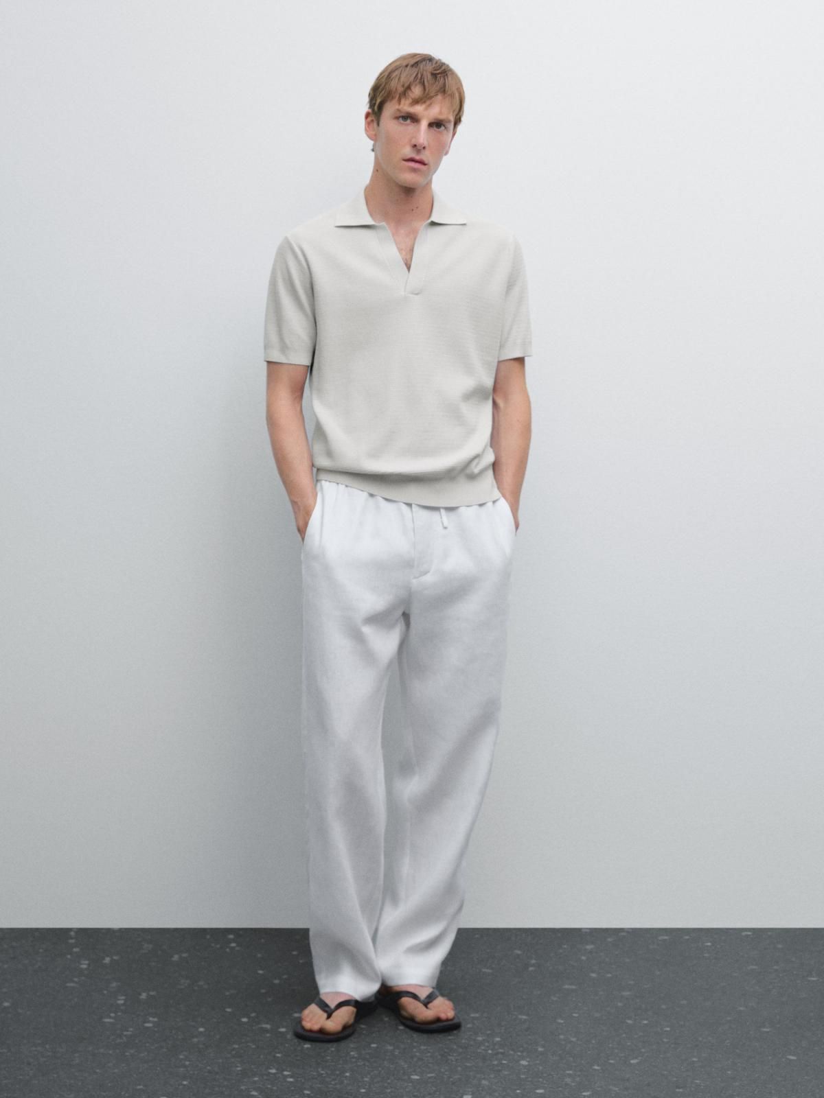 마시모두띠 프리미엄 코튼 브이넥 화이트 니트 폴로 반팔셔츠 0997/213 PEARL GREY - 상세 이미지 2