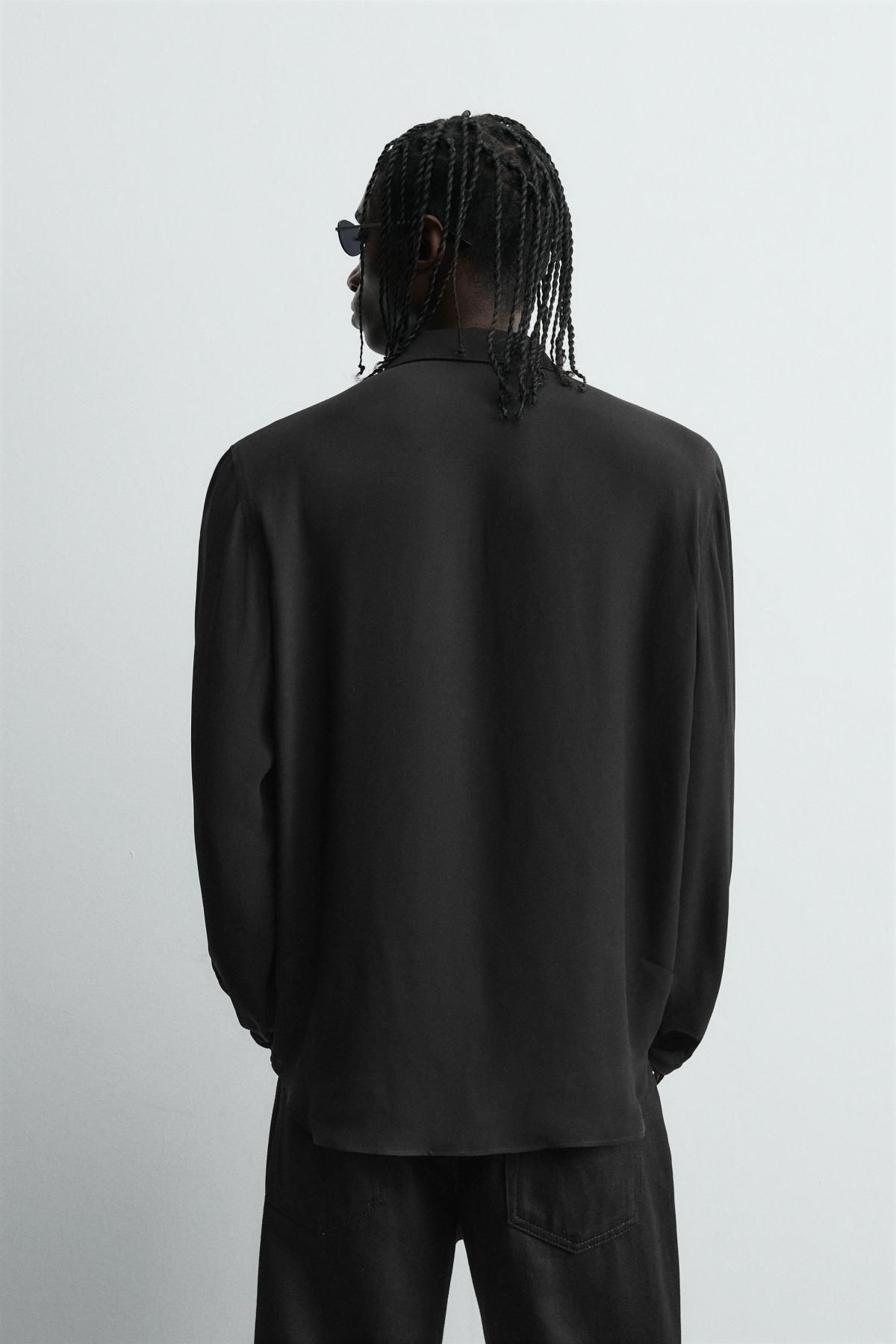 자라 테크니컬 핀턱 이탈리안카라 플루이드 셔츠 6735/380 BLACK - 상세 이미지 4