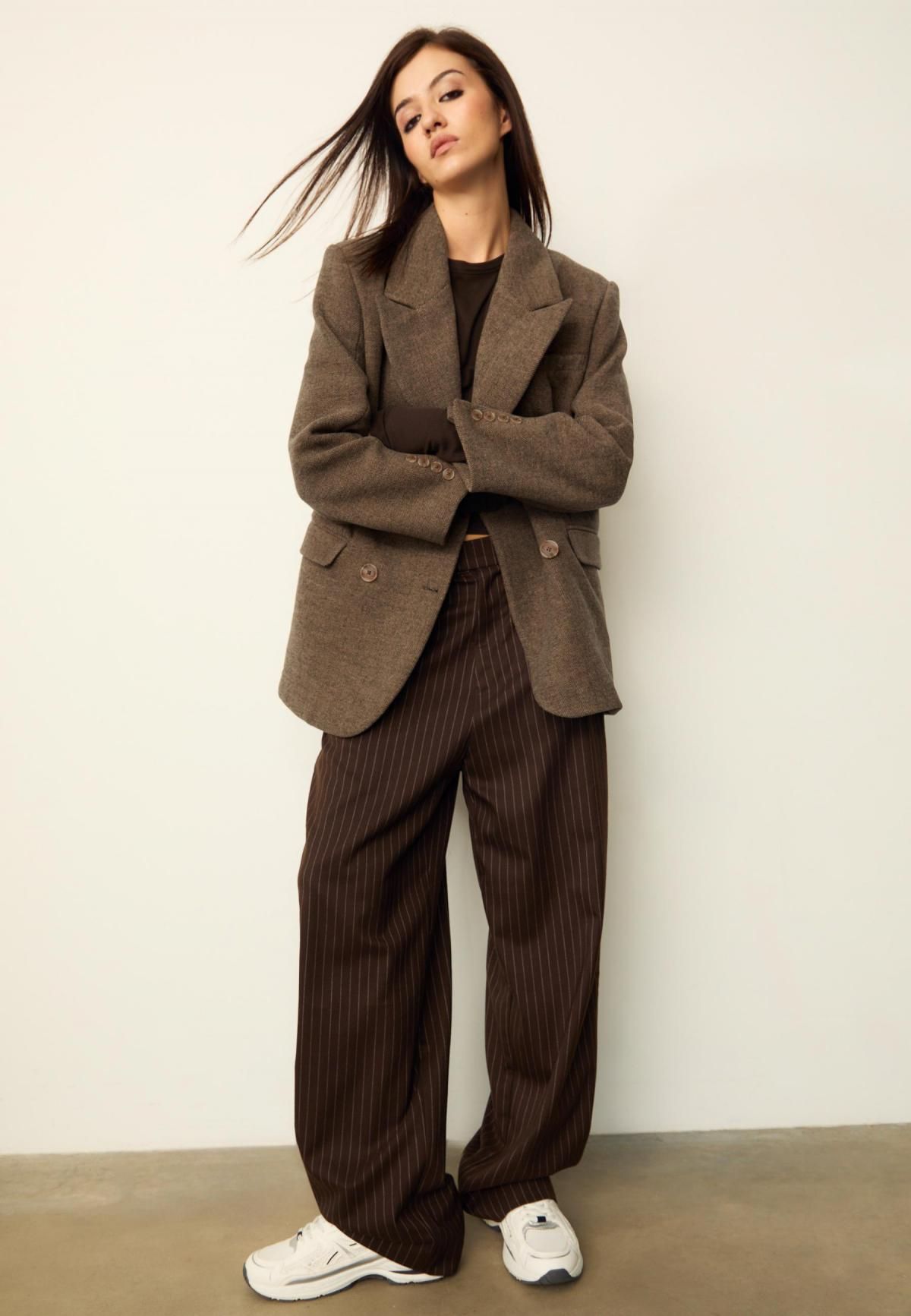 스트라디바리우스 헤링본 오버핏 더블브레스트 테일러드 재킷 8502/751 PALE CAMEL - 상세 이미지 4