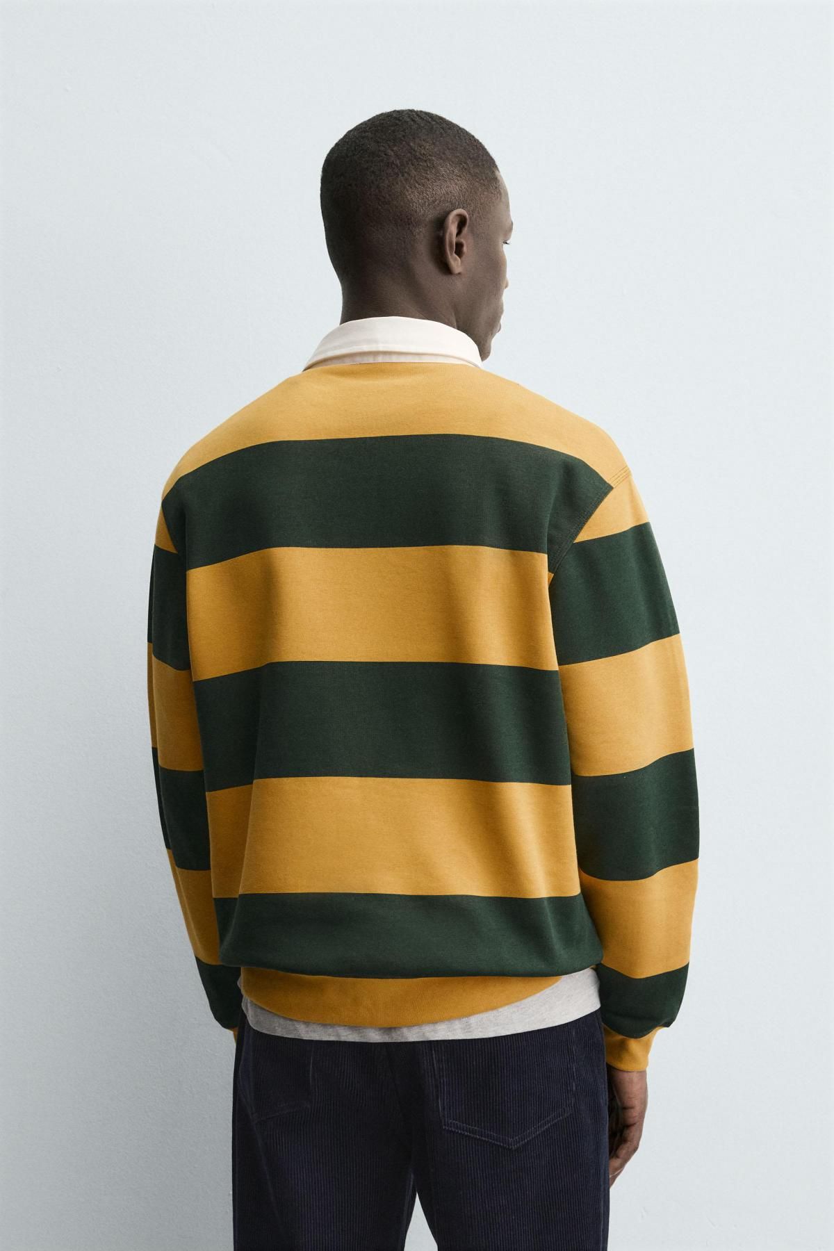 자라 스트라이프 컬러블록 긴팔 폴로 스웨트셔츠 0526/310 GREEN STRIPE - 상세 이미지 4