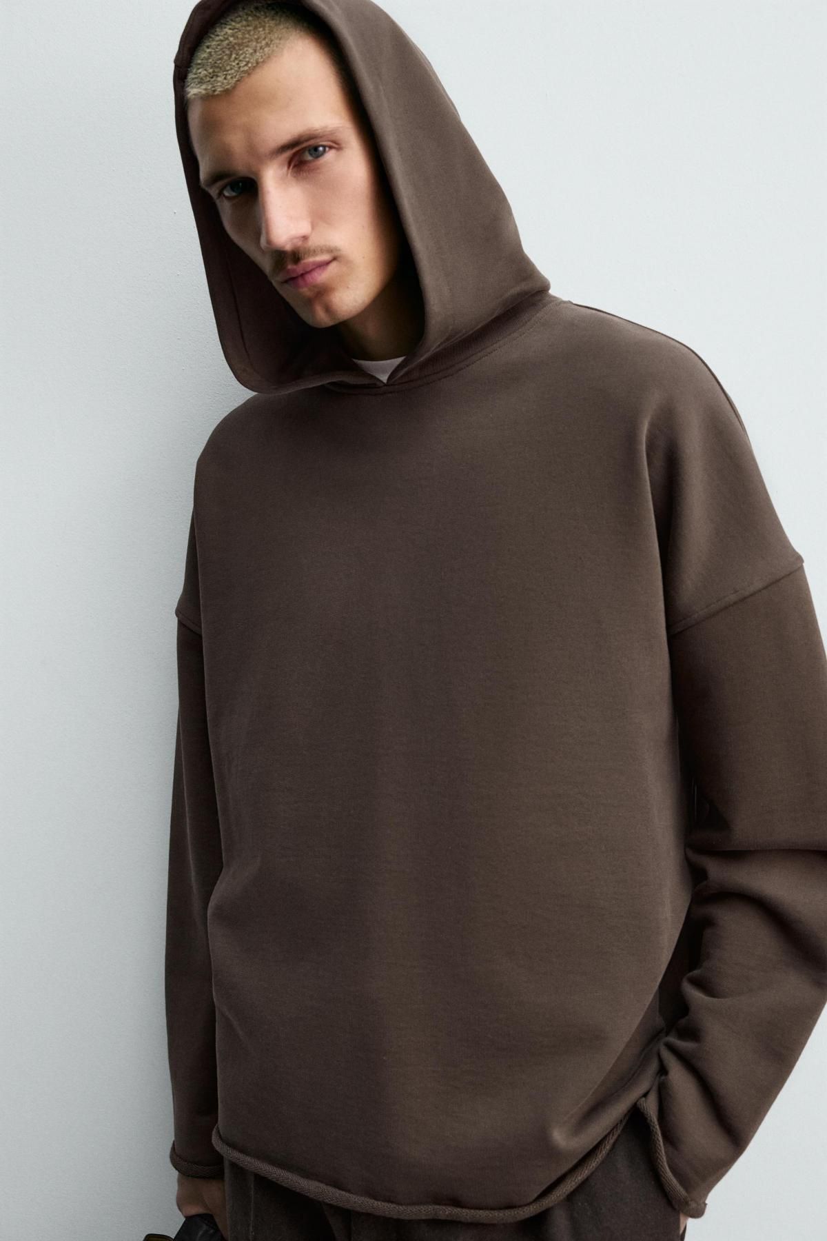 자라 릴랙스핏 코튼 후드 스웨트셔츠 4087/381 BROWN 이미지 6