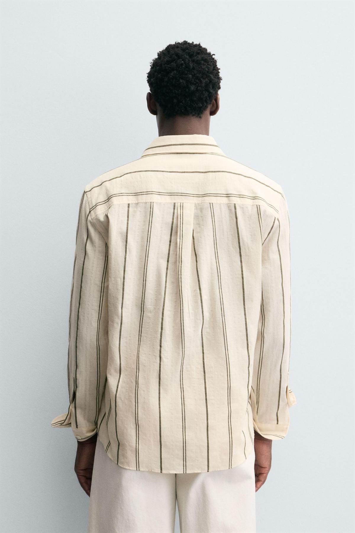 자라 스트라이프 릴렉스핏 코튼블렌드 긴팔 셔츠 5679/238 OLIVE GREEN - 상세 이미지 4
