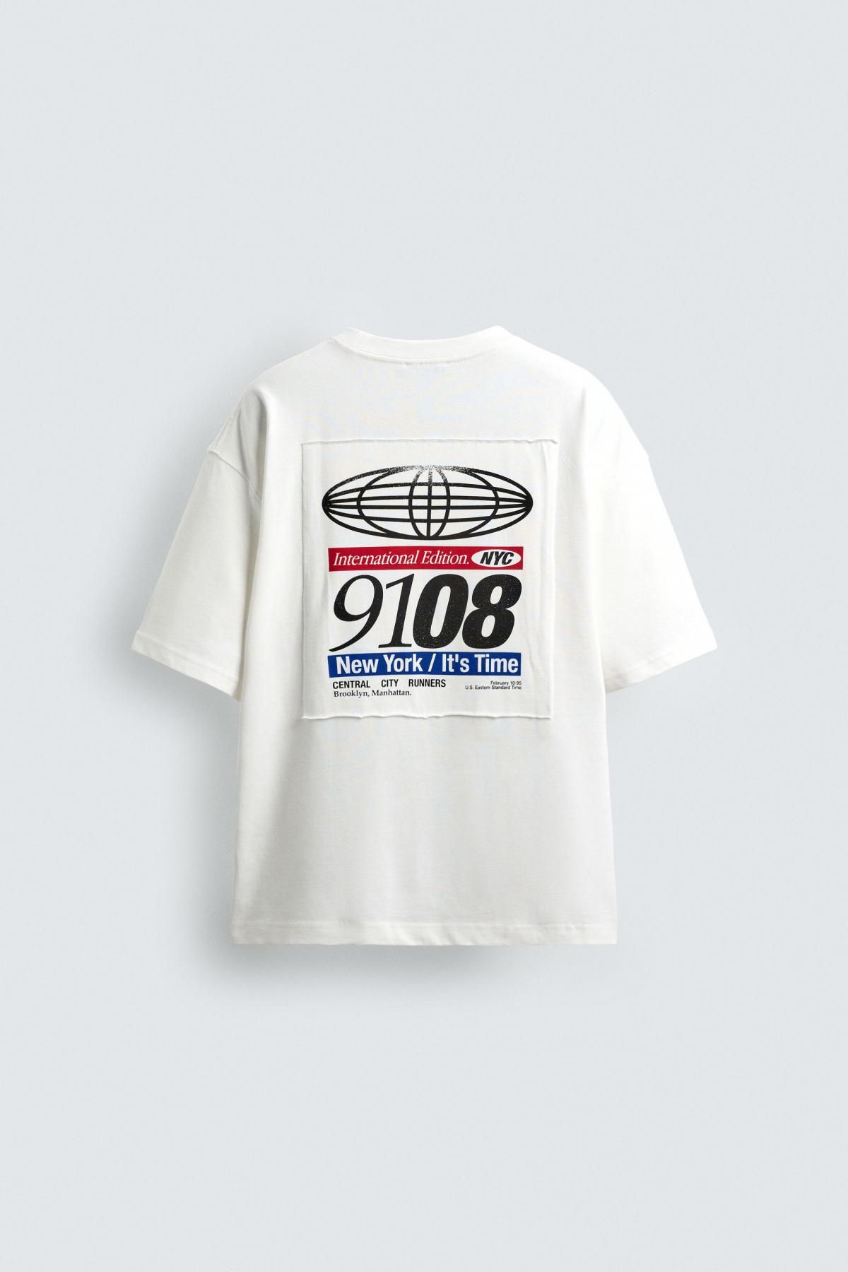 자라 스트리트 레터링 패치 반팔 티셔츠 1165/311 OYSTER-WHITE - 메인 이미지
