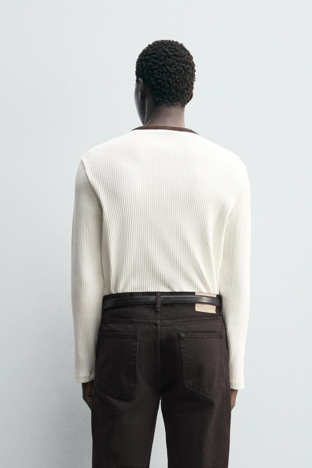 자라 배색카라 골지 긴팔 티셔츠 5584/387 OYSTER-WHITE - 상세 이미지 4