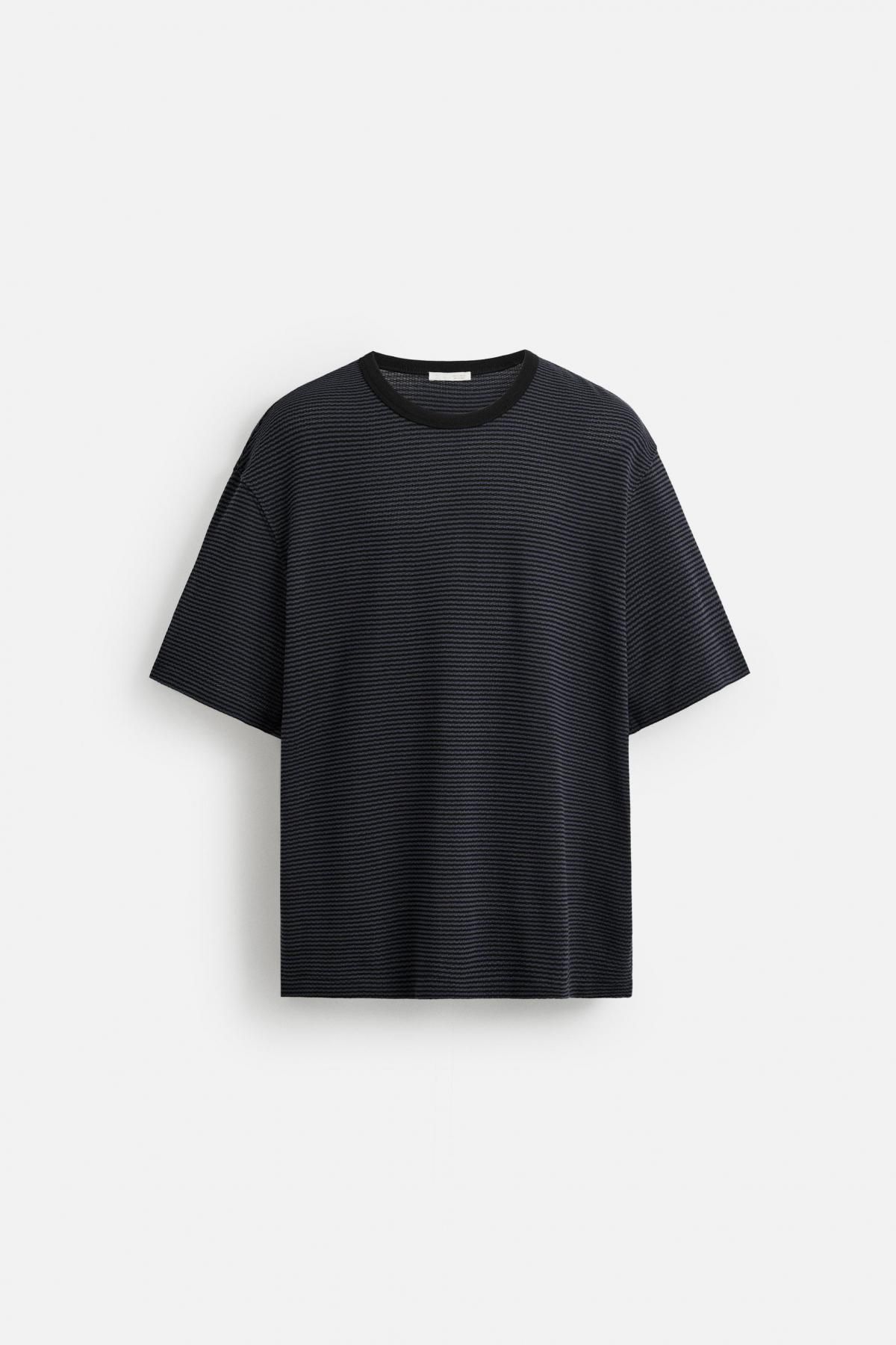 자라 스트라이프 자카드 릴렉스핏 반팔 티셔츠 5372/310 BLUE/BLACK - 메인 이미지