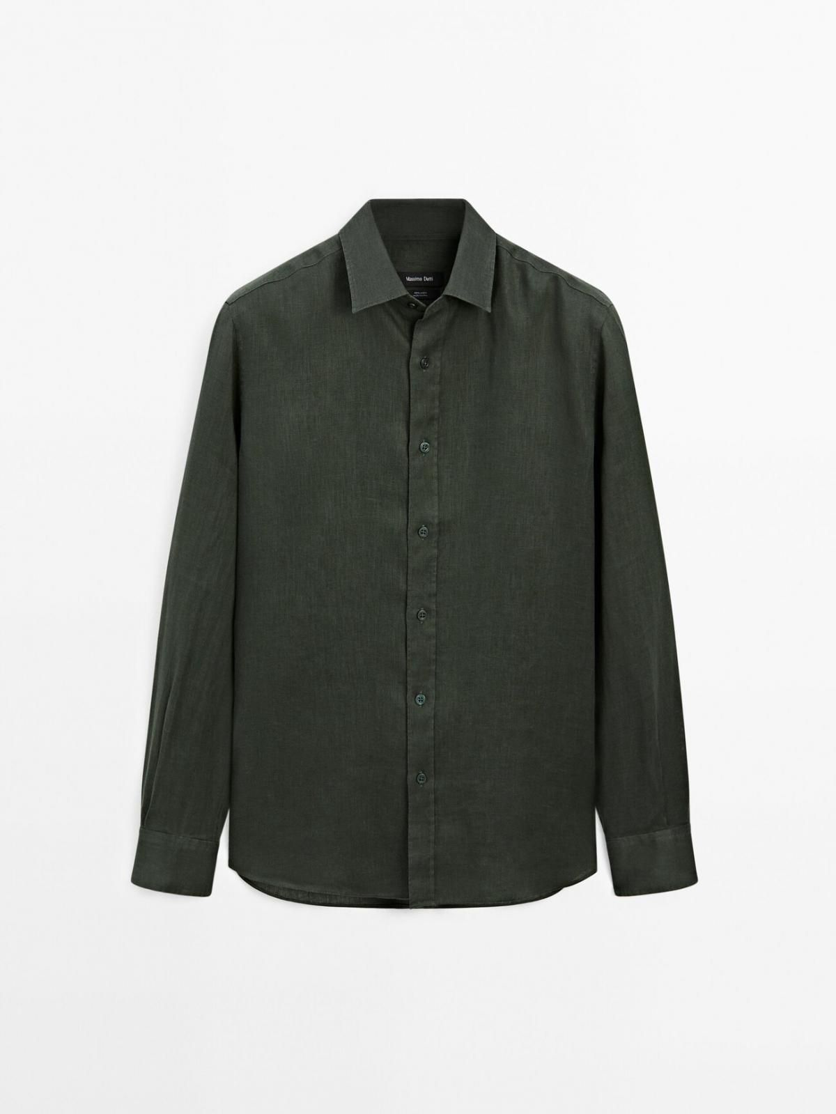 마시모두띠 100 리넨 셔츠 0100/777 DARK GREEN - 상품 이미지