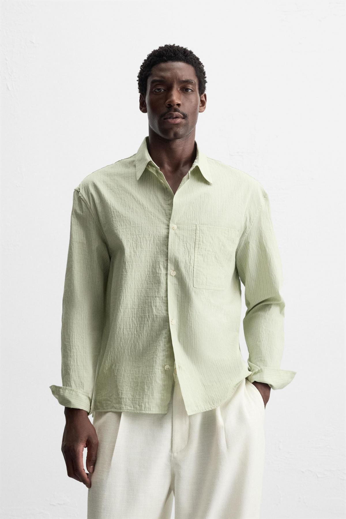 자라 텍스처 스트라이프 릴렉스핏 긴팔 셔츠 0794/143 BLUE / GREEN - 상세 이미지 3