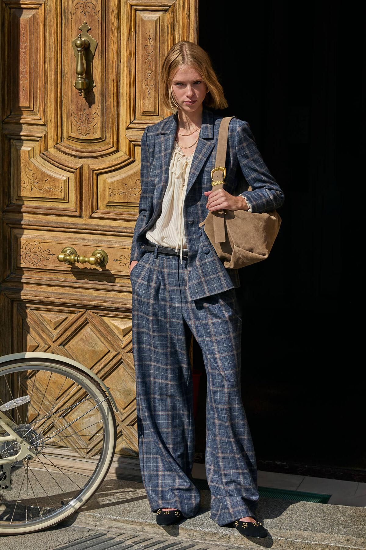 호스 인트로피아 체크 와이드 롱 슬랙스 팬츠 6542844 AZUL MARINO - 상세 이미지 2