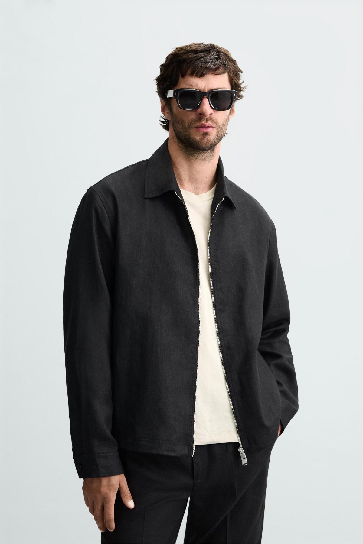 자라 리넨 오버핏 집업 오버셔츠 8281/002 BLACK - 상세 이미지 3