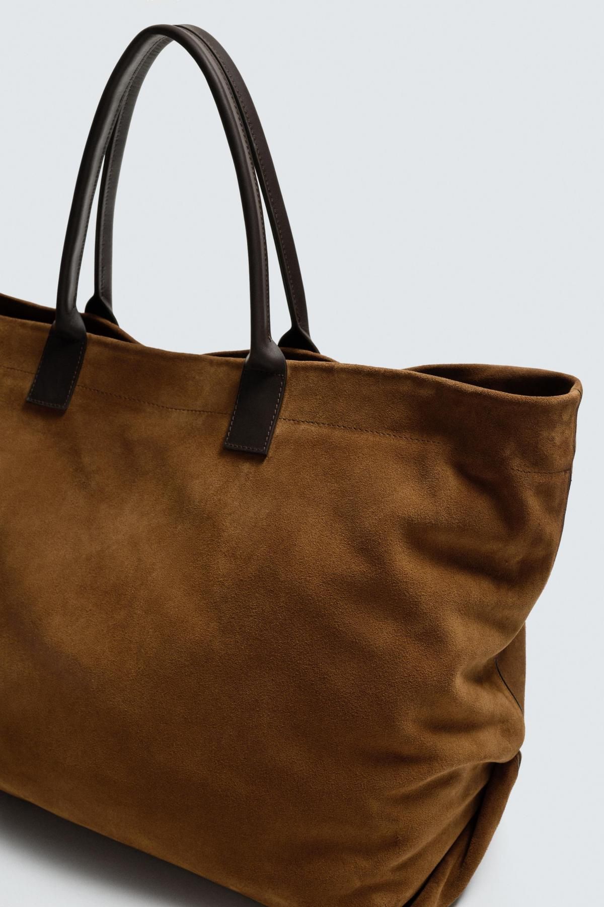 자라 프리미엄 스웨이드 레더 브라운 라지 토트백 3350/620 BEIGE - 상세 이미지 3