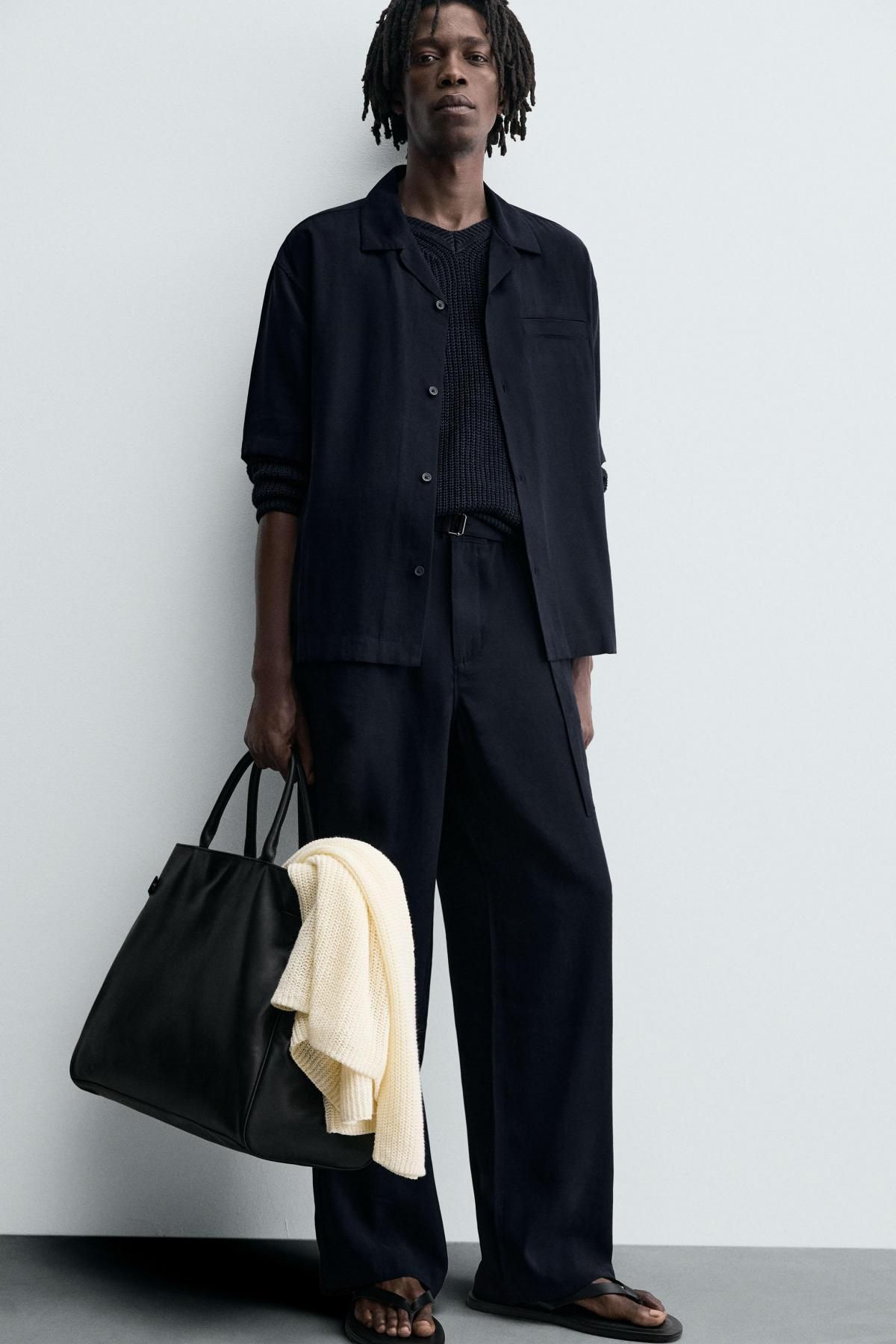 자라 와이드 릴랙스핏 테크니컬 벨트 팬츠 1195/336 NAVY BLUE - 상세 이미지 5