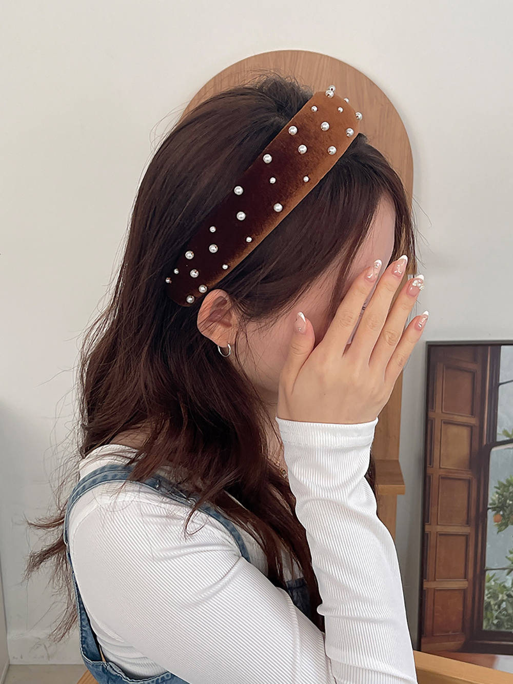 볼륨벨벳미니진주머리띠 헤어밴드 두꺼운헤어밴드 귀안아픈와이드머리띠 패션 헤어악세사리 - 상세 이미지 2