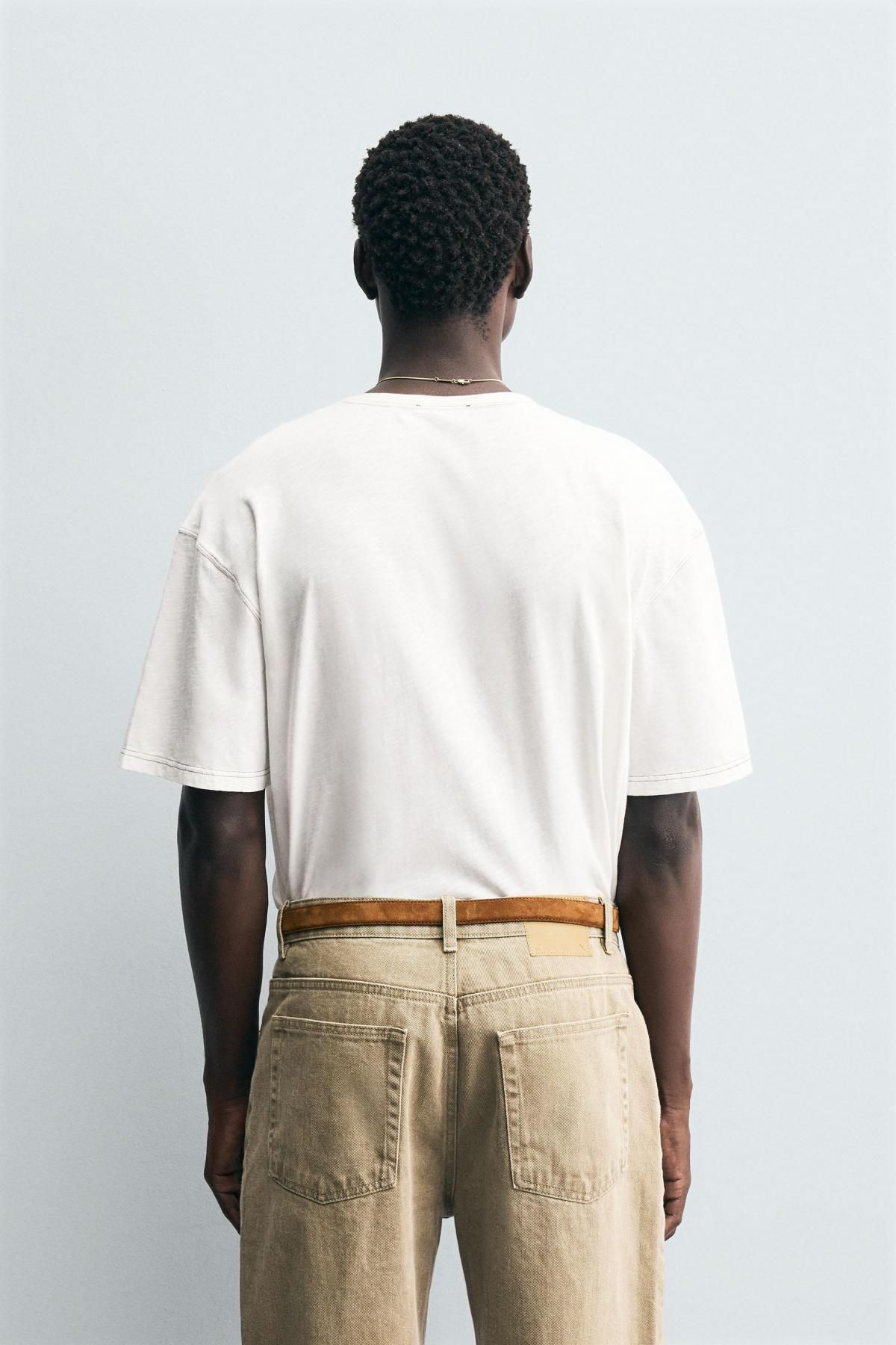 자라 미니멀 배색 스티치 코튼 반팔 티셔츠 4805/335 WHITE - 상세 이미지 4