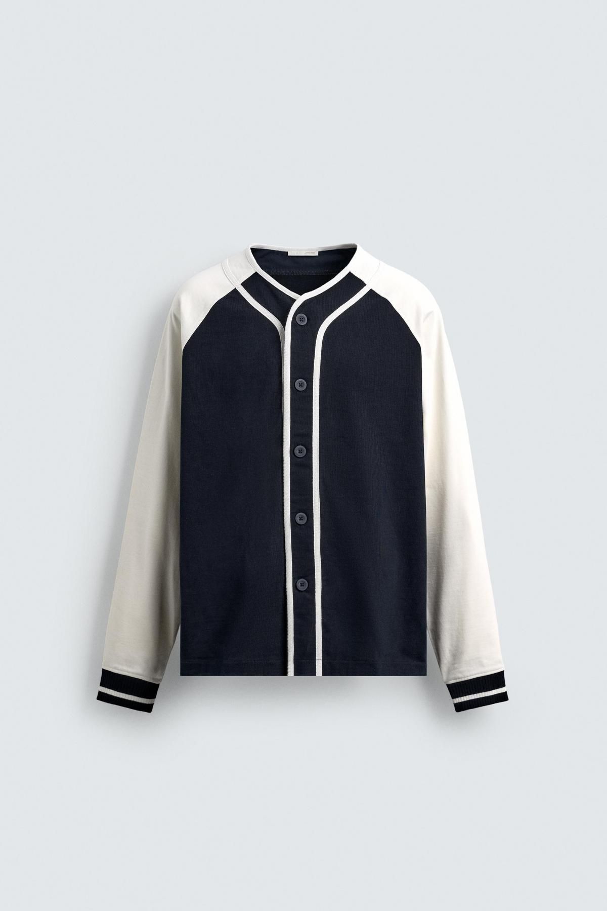 자라 베이스볼 컬러블록 라운드넥 테크니컬 재킷 4092/358 ECRU / NAVY - 상품 이미지