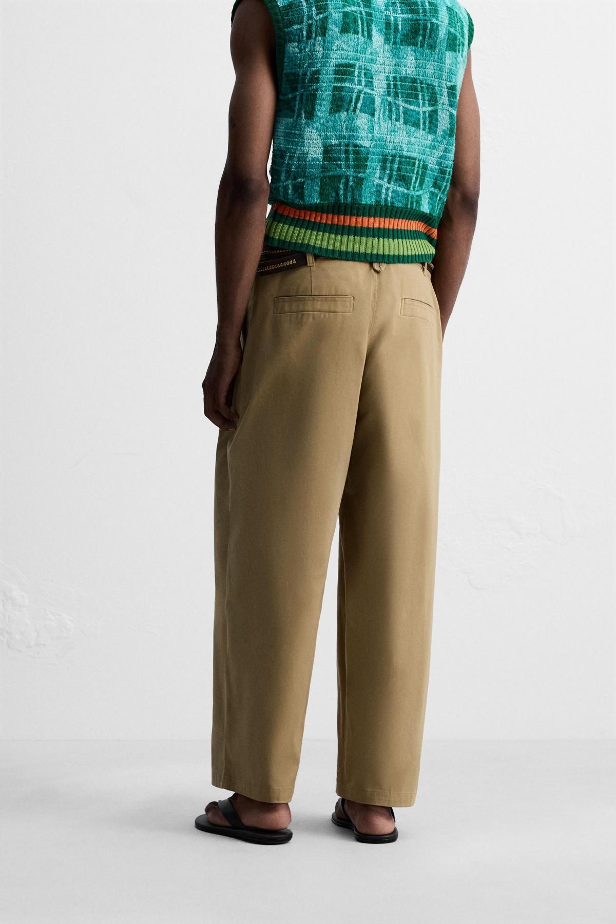 자라 테크니컬 코튼 플리츠 와이드 팬츠 1957/305 CAMEL - 상세 이미지 3