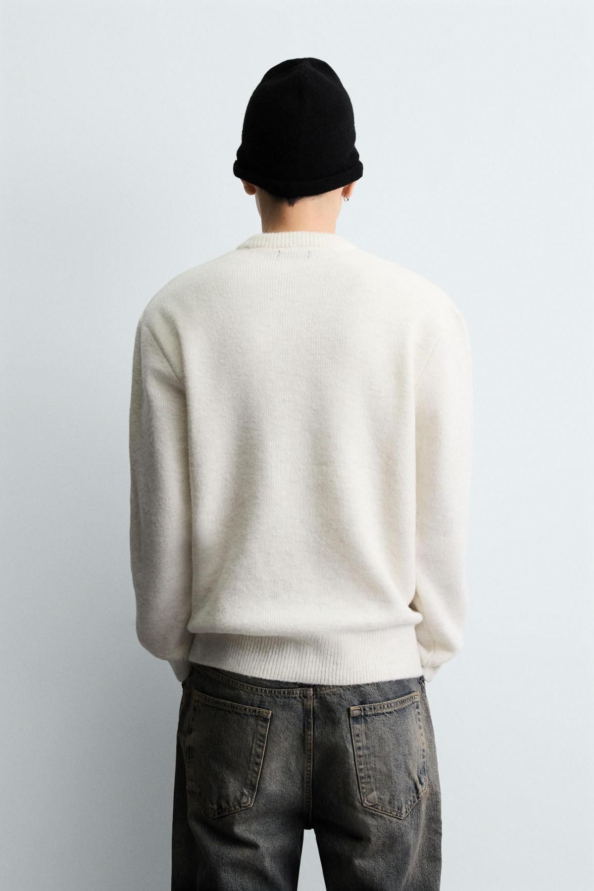 자라 오버핏 텍스처 라운드 니트 스웨터 3166/330 OYSTER-WHITE - 상세 이미지 4
