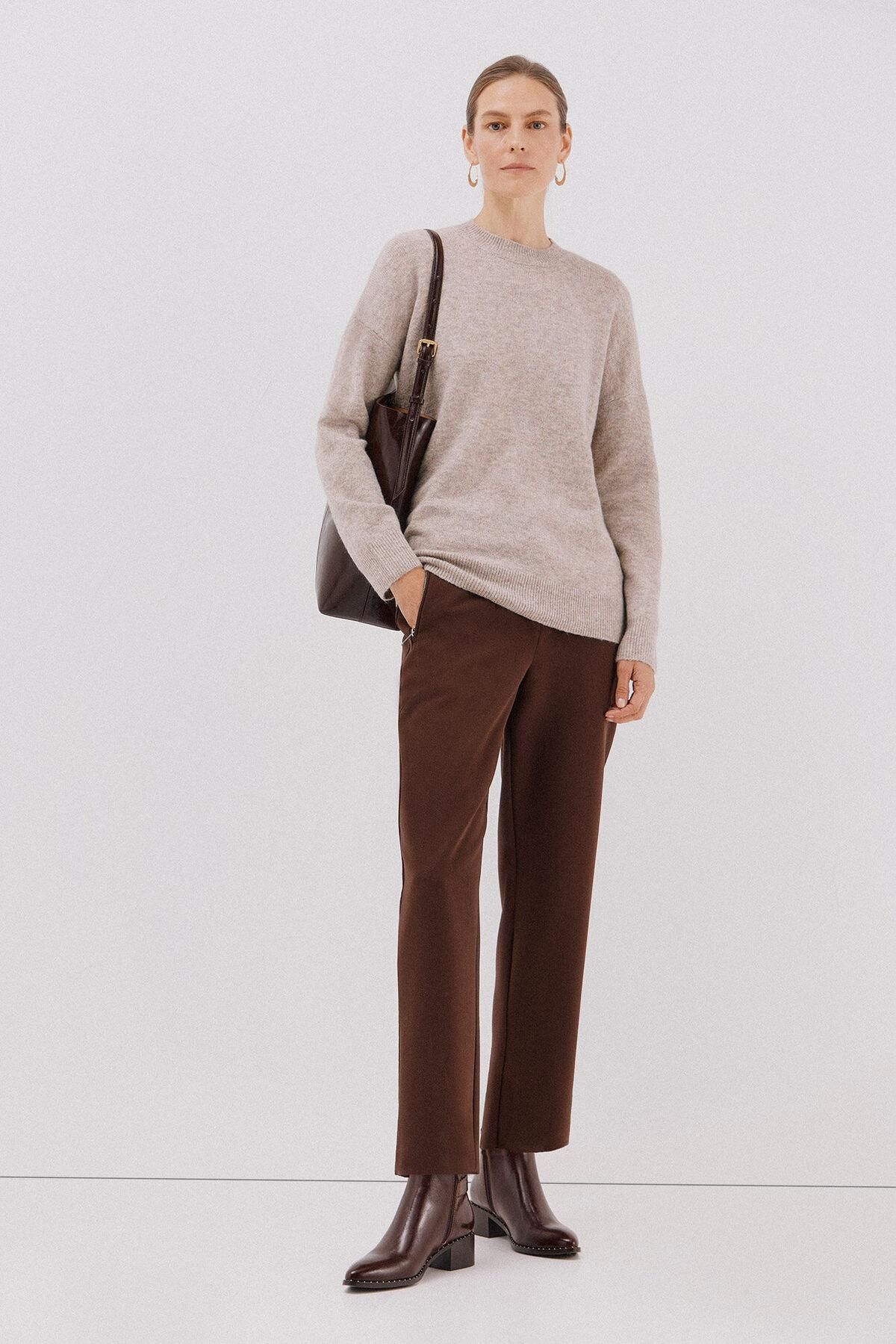 꼬르떼피엘 하이웨이스트 슬림핏 슬랙스 팬츠 6142022 MARRON OSCURO - 상세 이미지 3