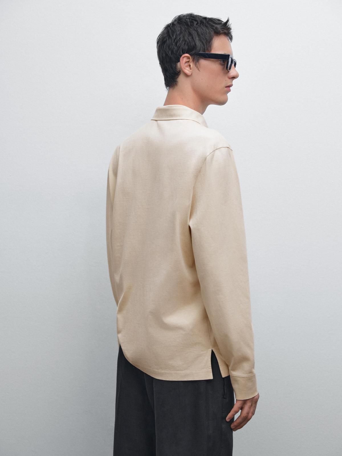 마시모두띠 100 코튼 와이드핏 내추럴 긴팔 폴로셔츠 0623/152 CREAM - 상세 이미지 4