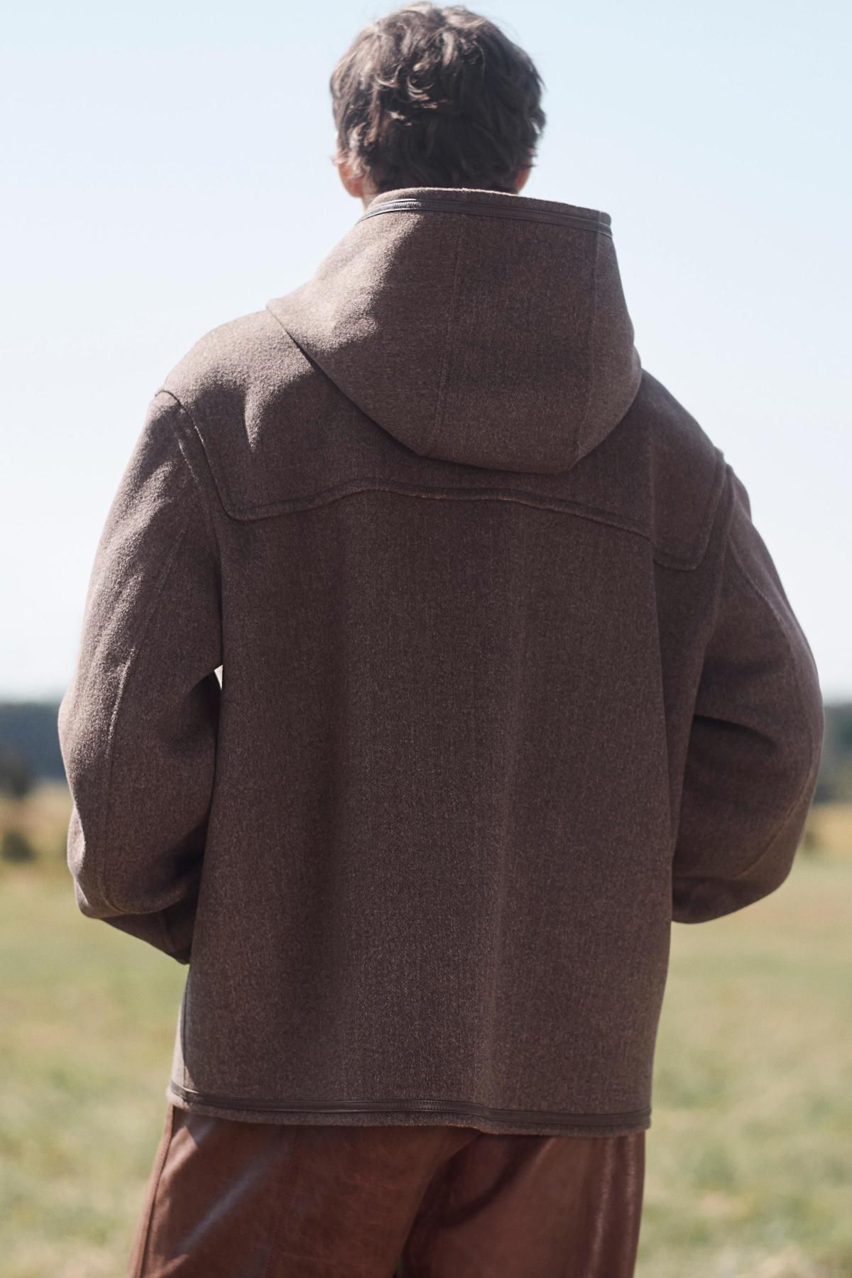 자라 한정판 울블렌드 체크 후드 더플 코트 브라운 6153/700 TAUPE - 상세 이미지 4
