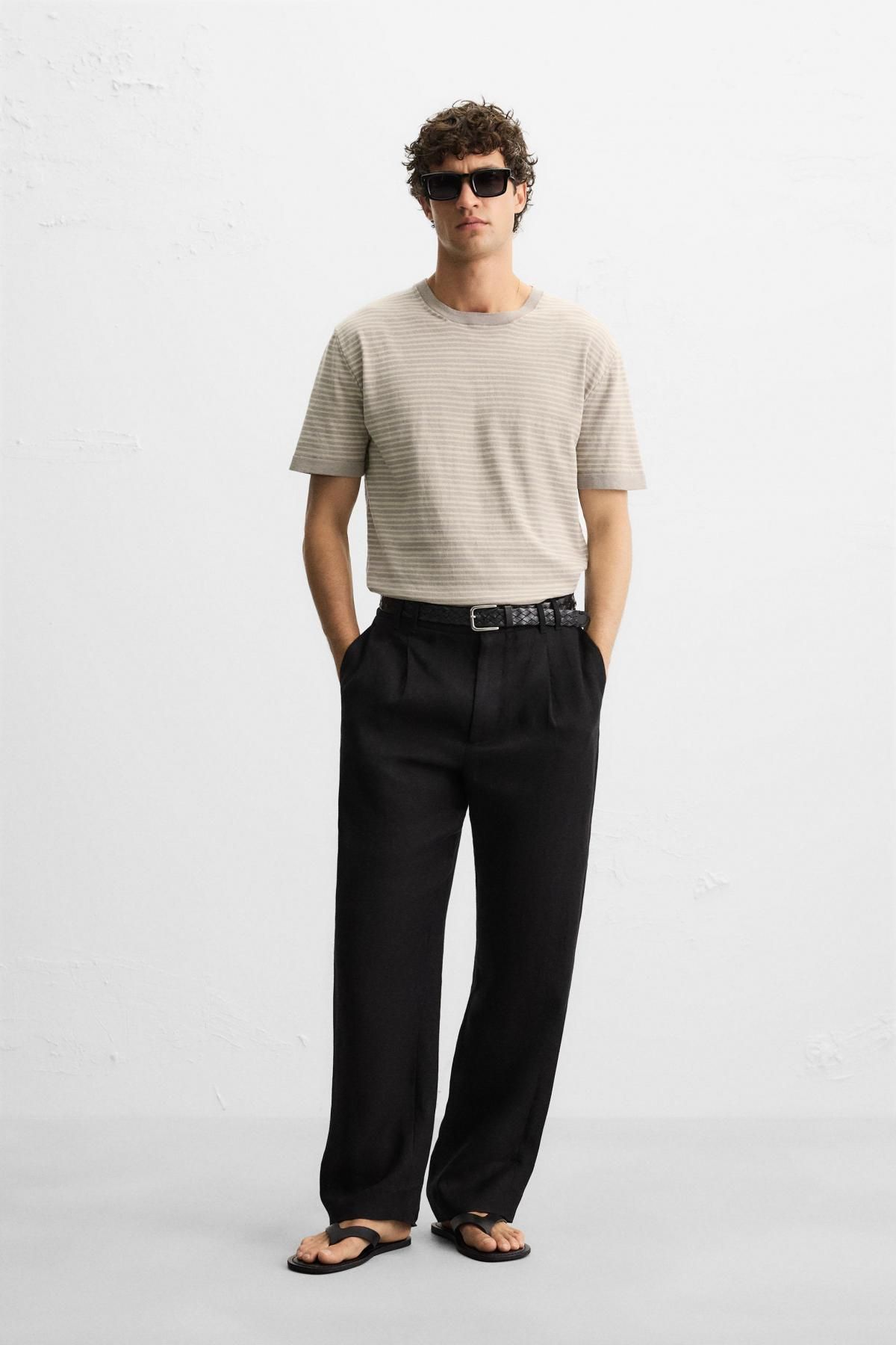 자라 스트라이프 코튼 리넨 반팔 니트 티셔츠 3003/305 GREY / BEIGE - 상세 이미지 2