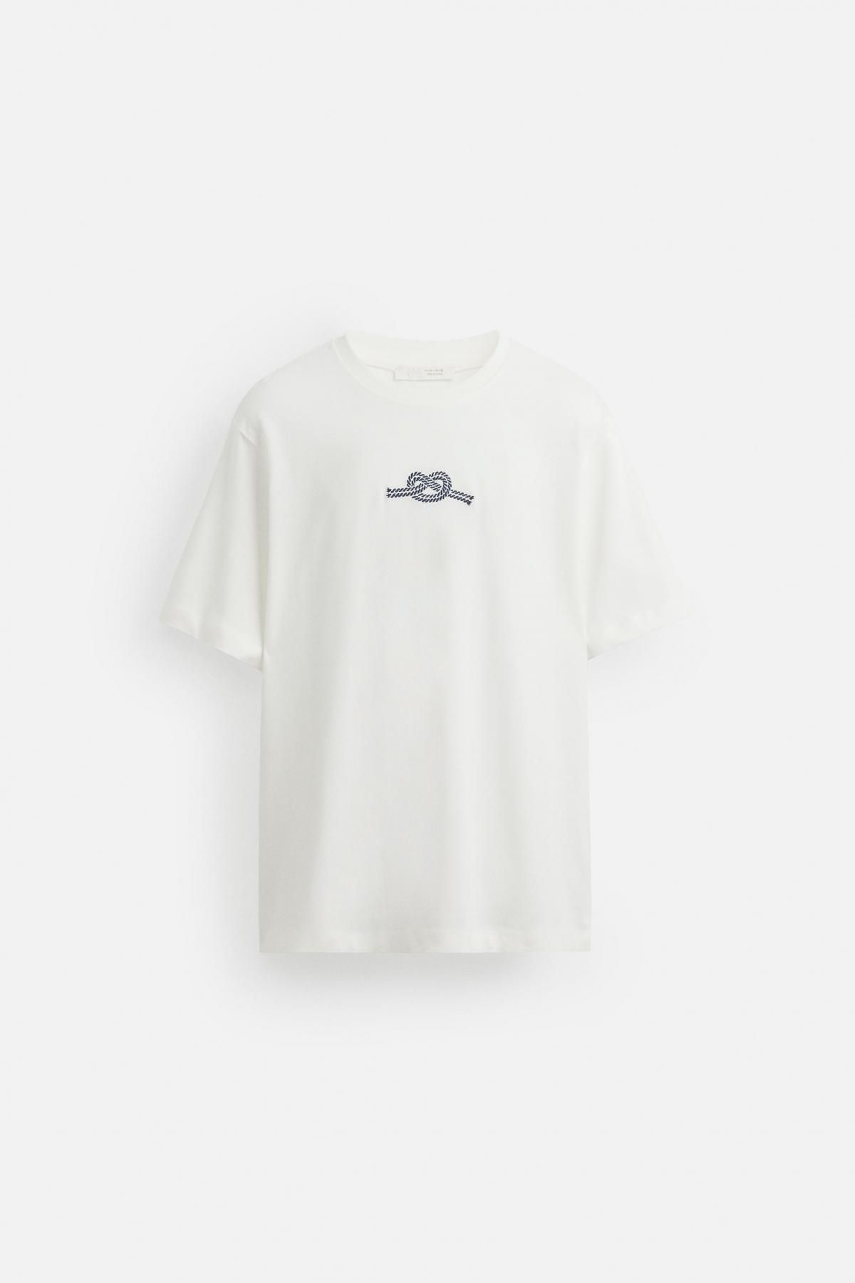 자라 프린트 자수 레귤러핏 반팔 티셔츠 0962/306 OYSTER-WHITE - 메인 이미지